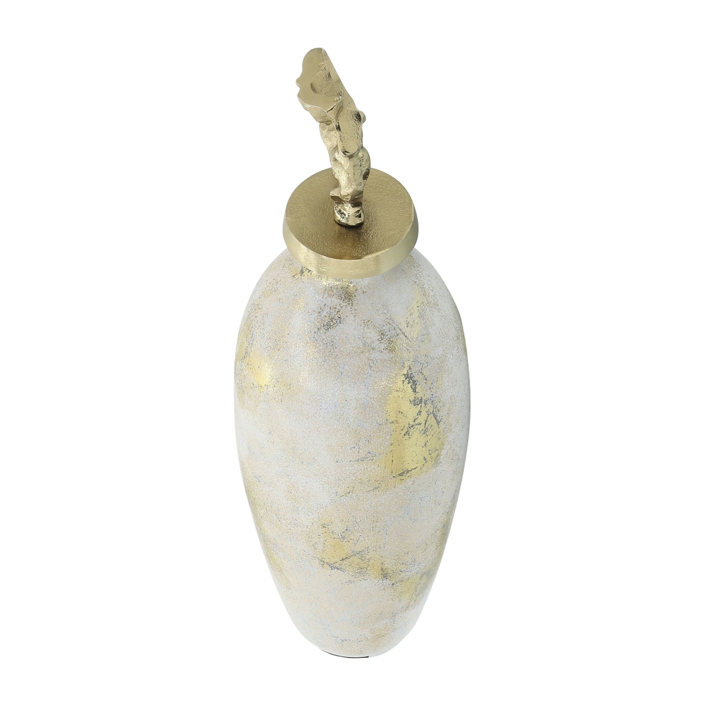 Glass, 23"h Metal Vase Tribal Topper, White/gold