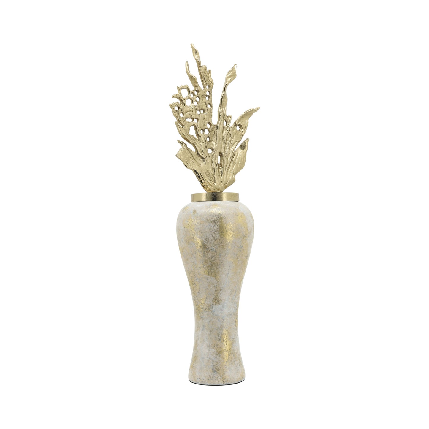 Glass, 38"h Vase W/ Aluminum Top, White/gold