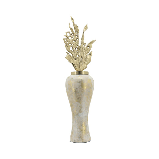Glass, 38"h Vase W/ Aluminum Top, White/gold