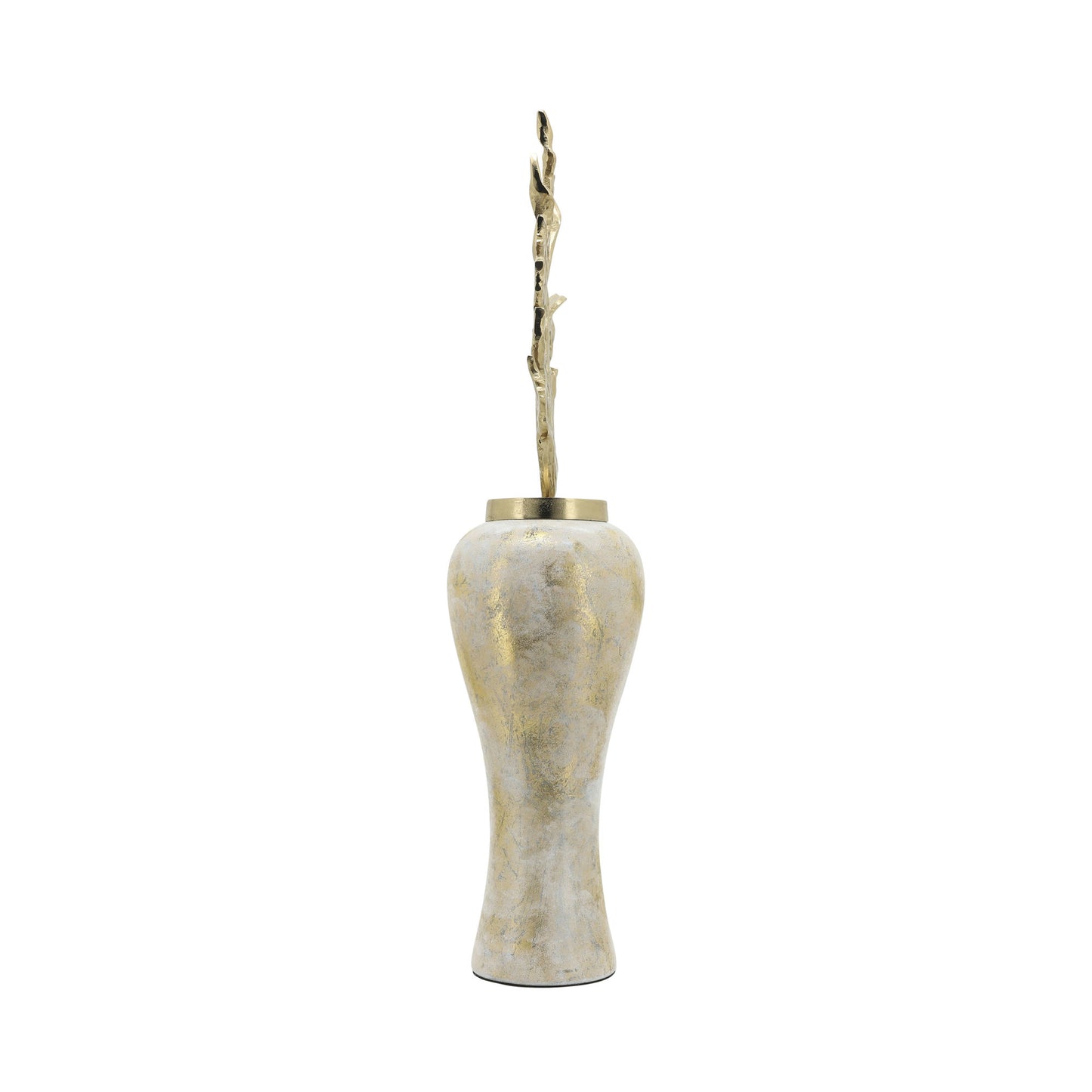 Glass, 38"h Vase W/ Aluminum Top, White/gold