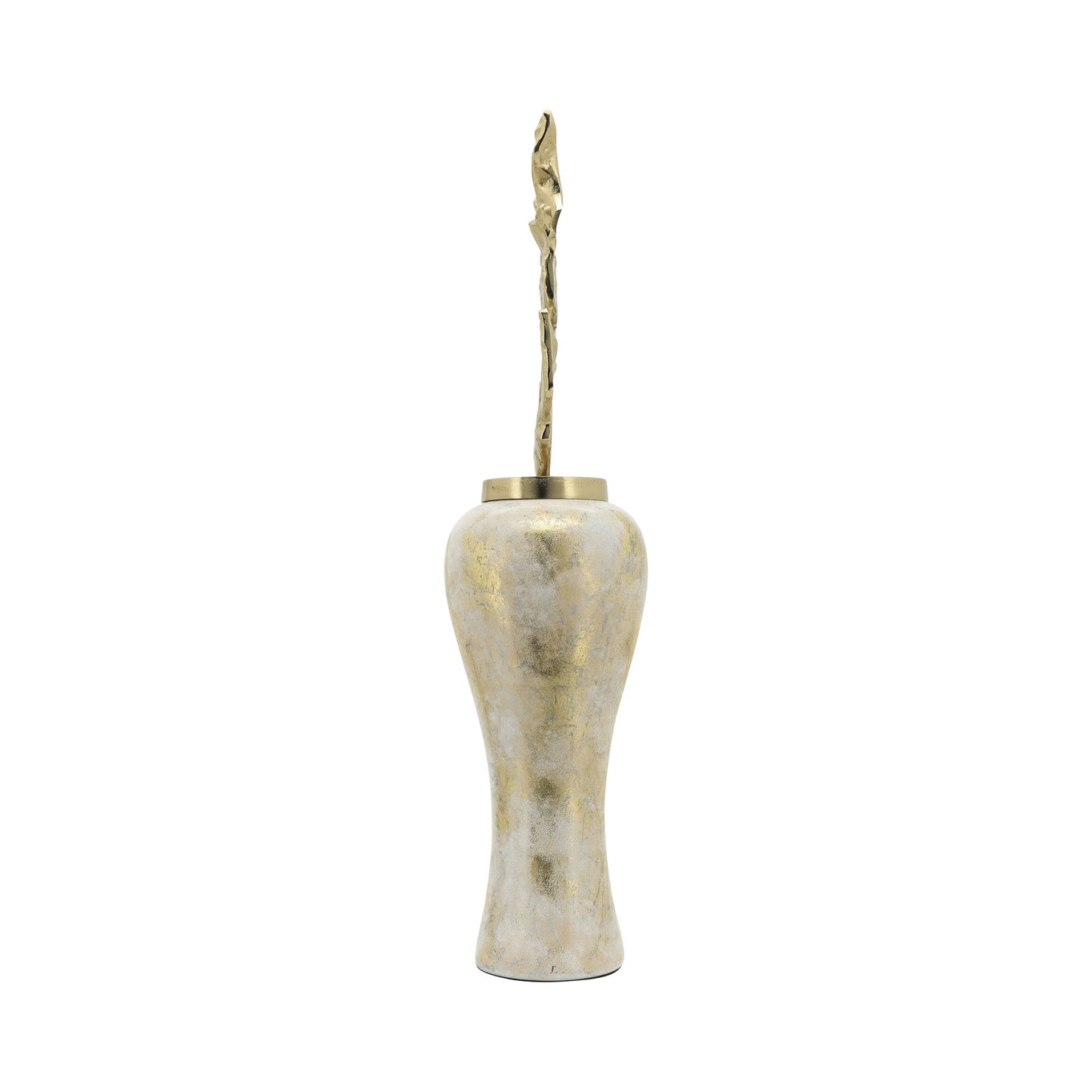 Glass, 38"h Vase W/ Aluminum Top, White/gold