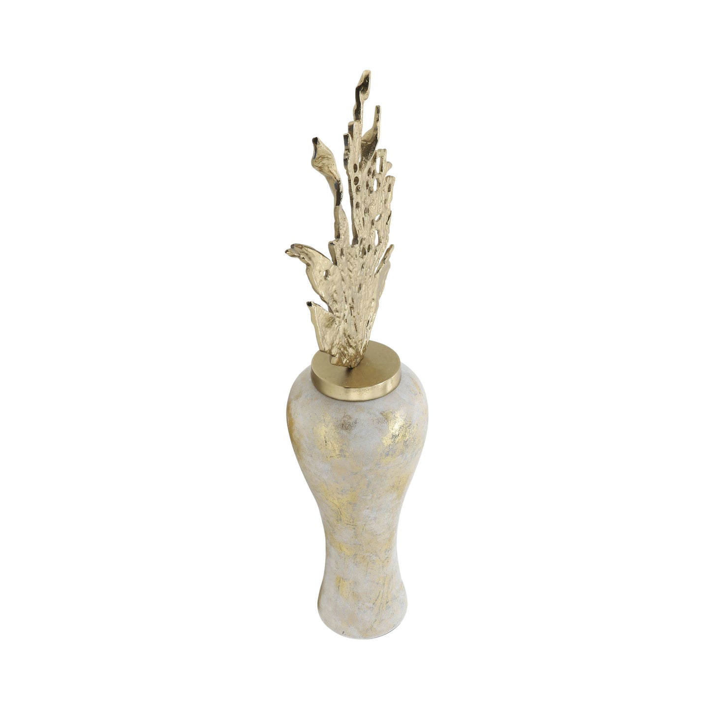 Glass, 38"h Vase W/ Aluminum Top, White/gold