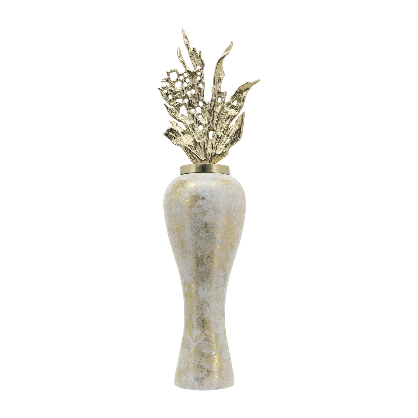 Glass, 43"h Vase W/ Aluminum Top, White/gold