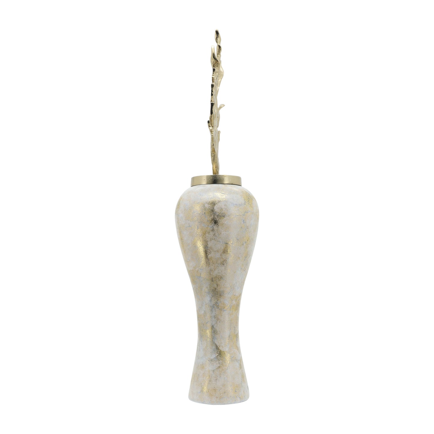 Glass, 43"h Vase W/ Aluminum Top, White/gold