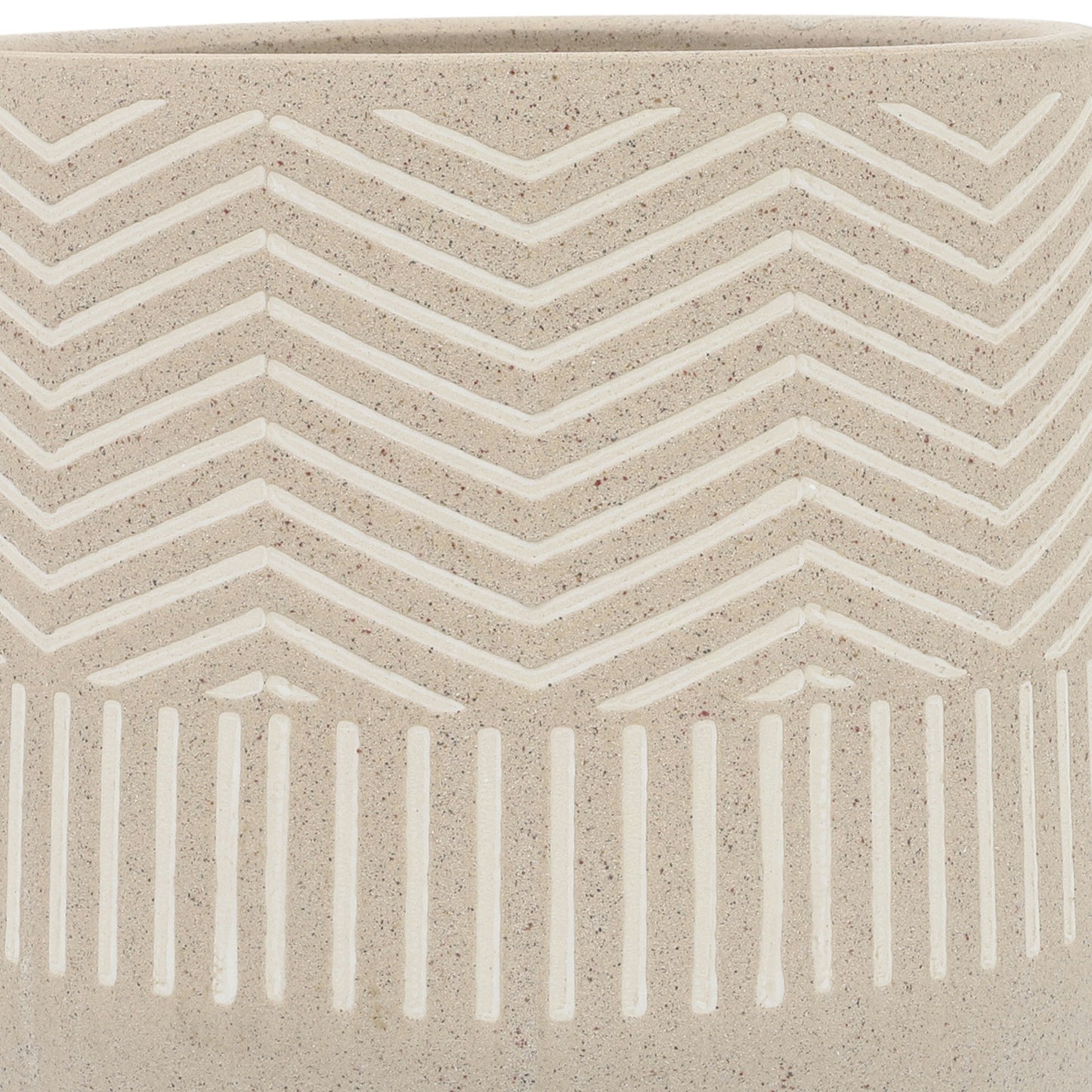 Cer, S/2 7/10"d Stripes Planters W/ Saucer, Tan