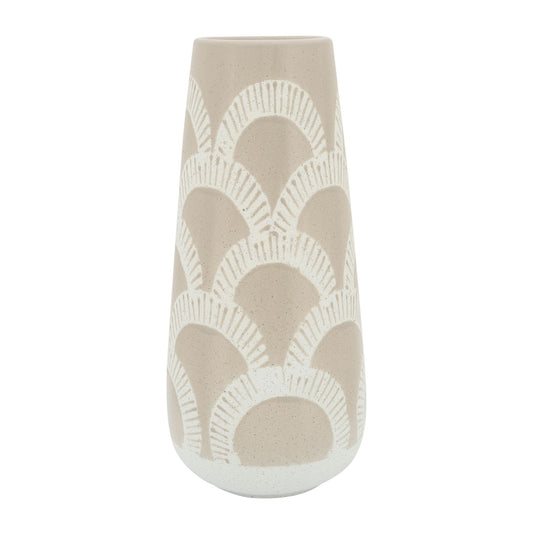 Cer, 15"h Aztec Vase, Beige