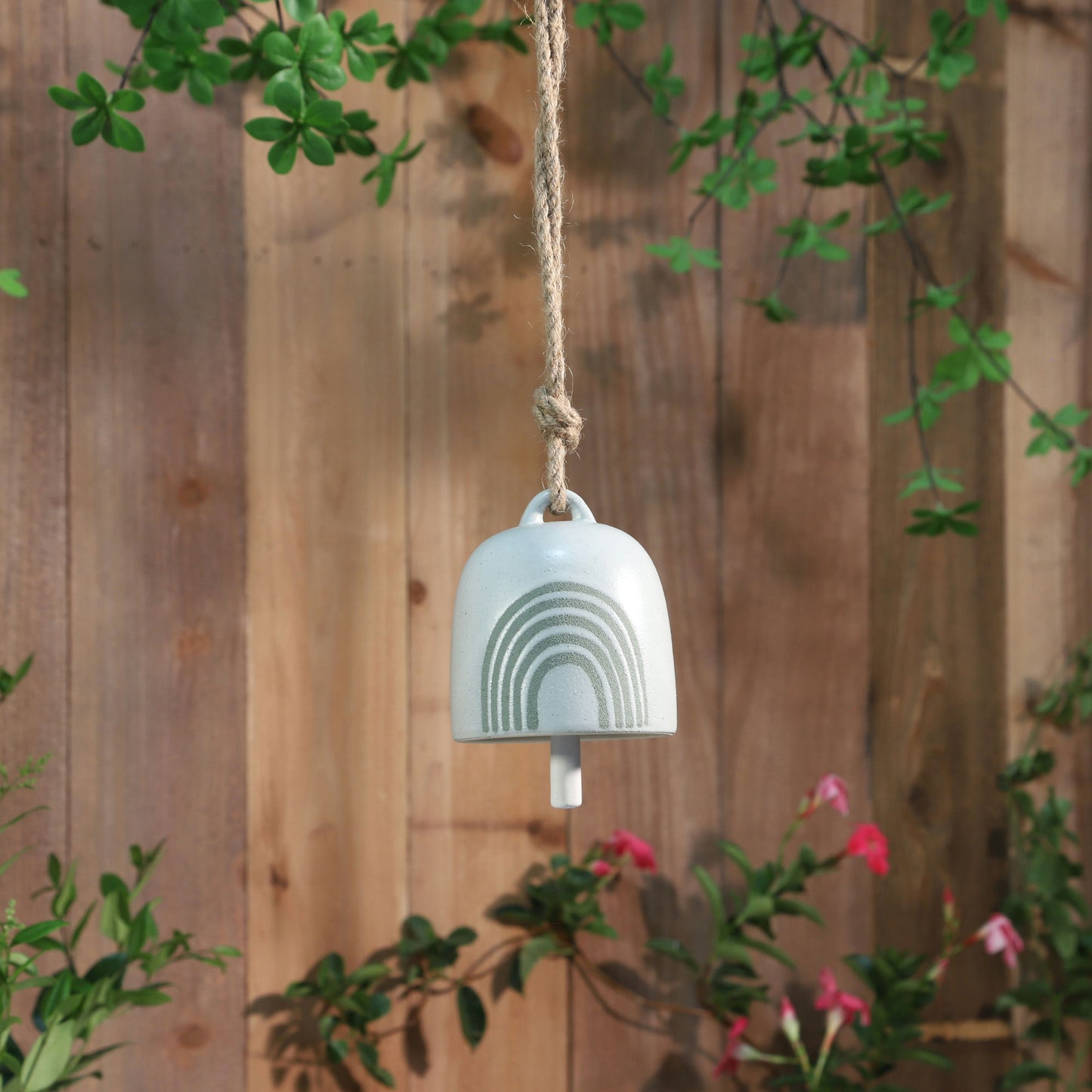 Cer, 4" Hanging Bell Rainbow, White/green