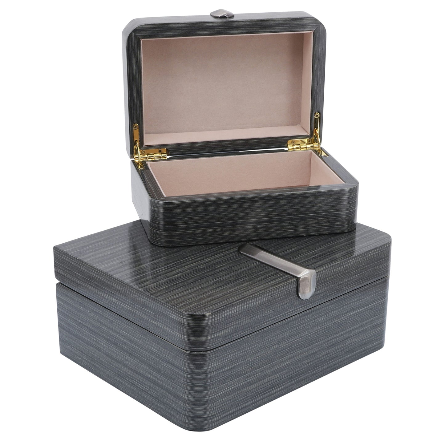 Wood, S/2 7/9" Box W/ Metal Clasp, Gray