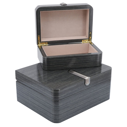 Wood, S/2 7/9" Box W/ Metal Clasp, Gray