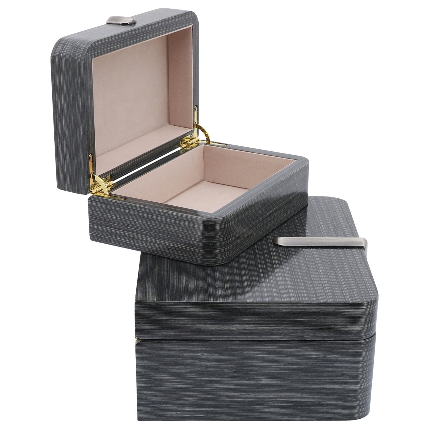 Wood, S/2 7/9" Box W/ Metal Clasp, Gray