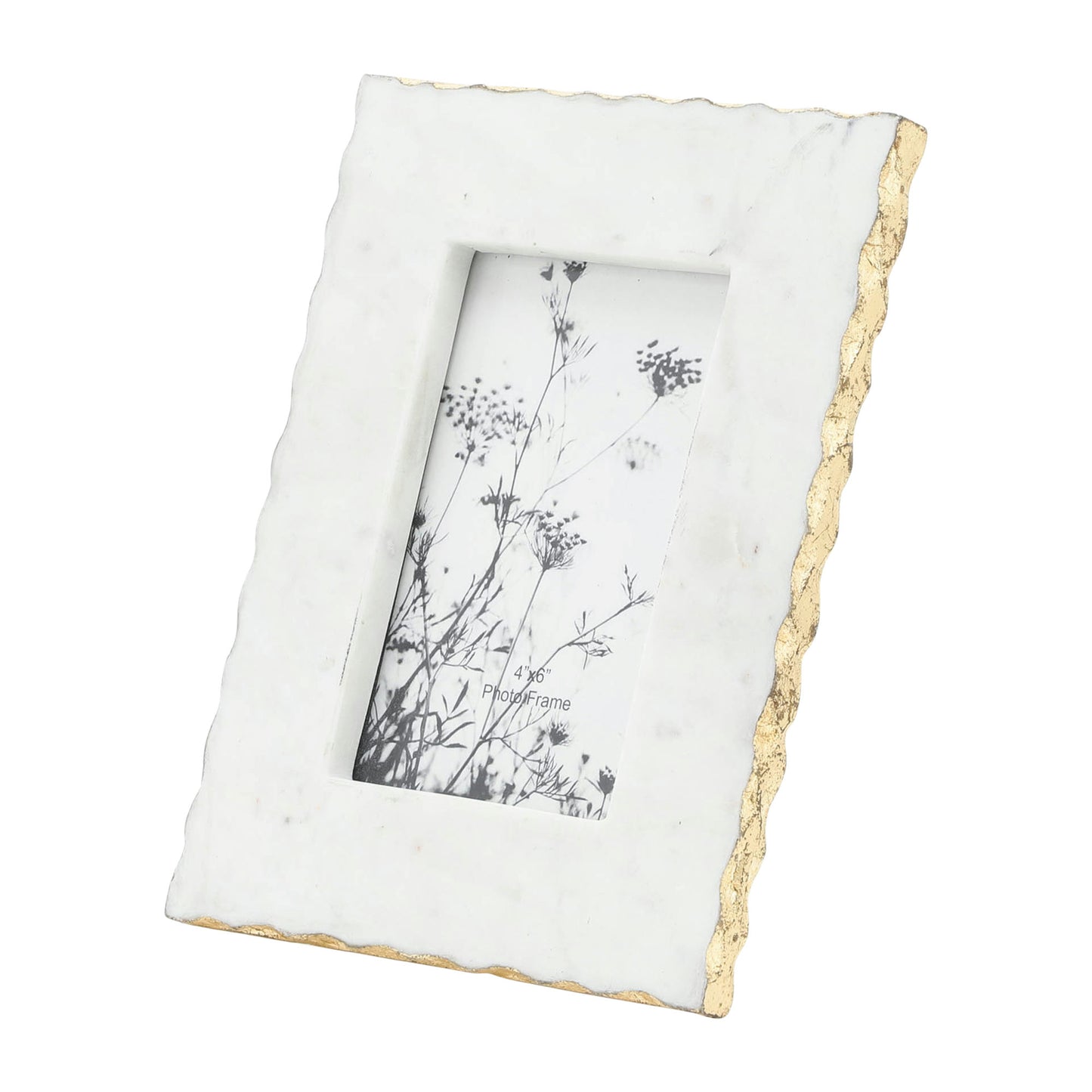 Marble, 4x6 Jagged Photo Frame W/ Gold Trim, Whit