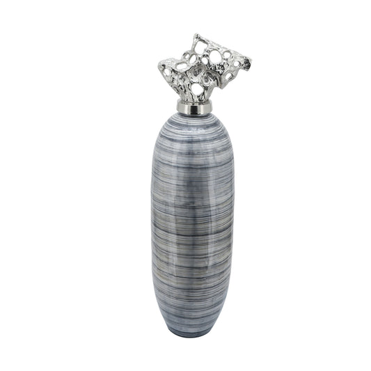 Glass, 34"h Vase W/ Aluminum Lid, Brown