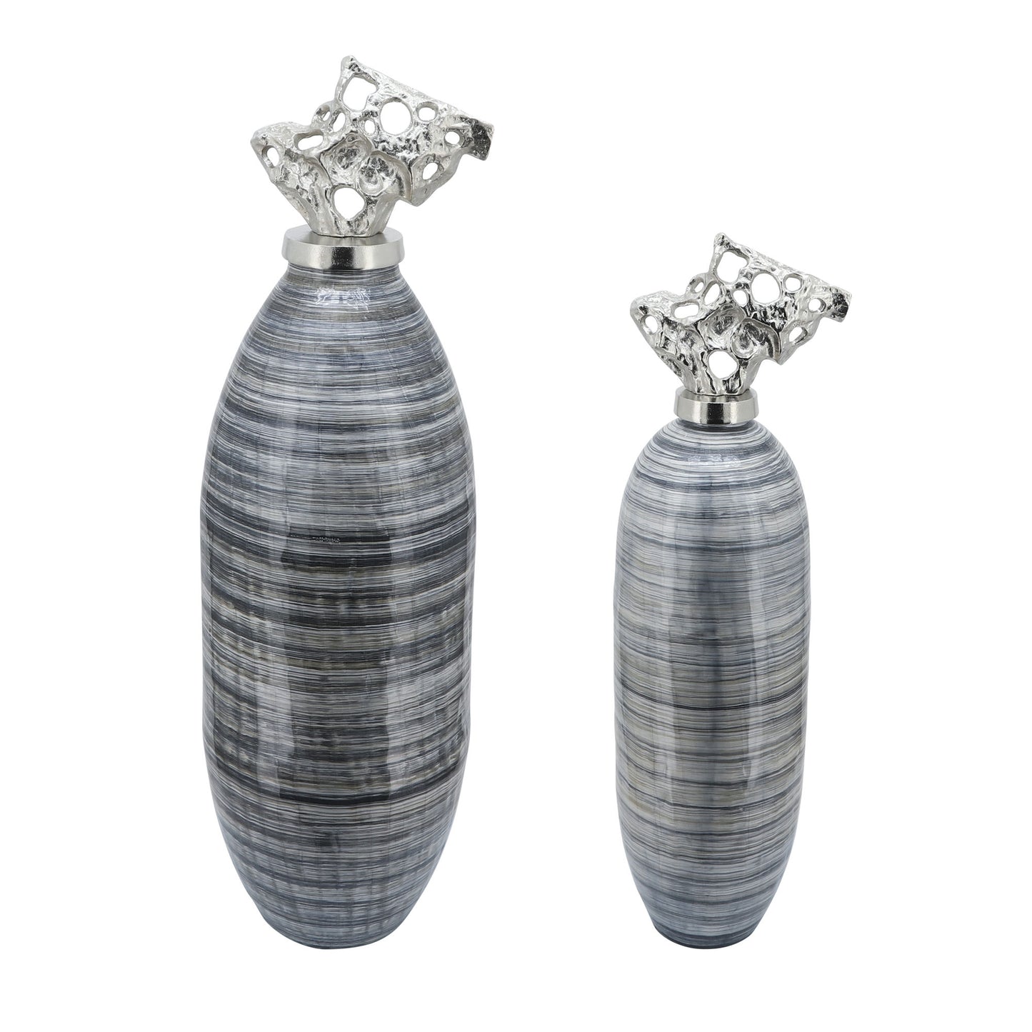 Glass, 34"h Vase W/ Aluminum Lid, Brown