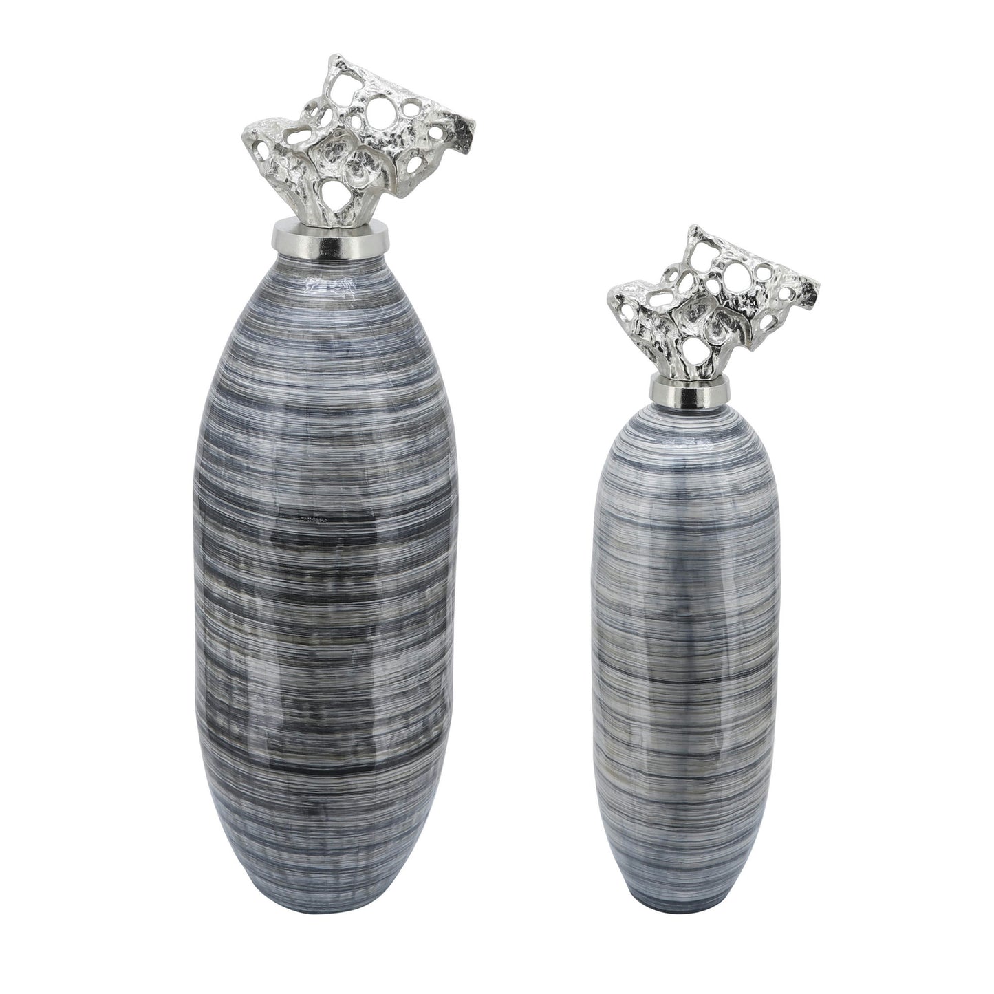 Glass, 41"h Vase W/ Aluminum Lid, Brown