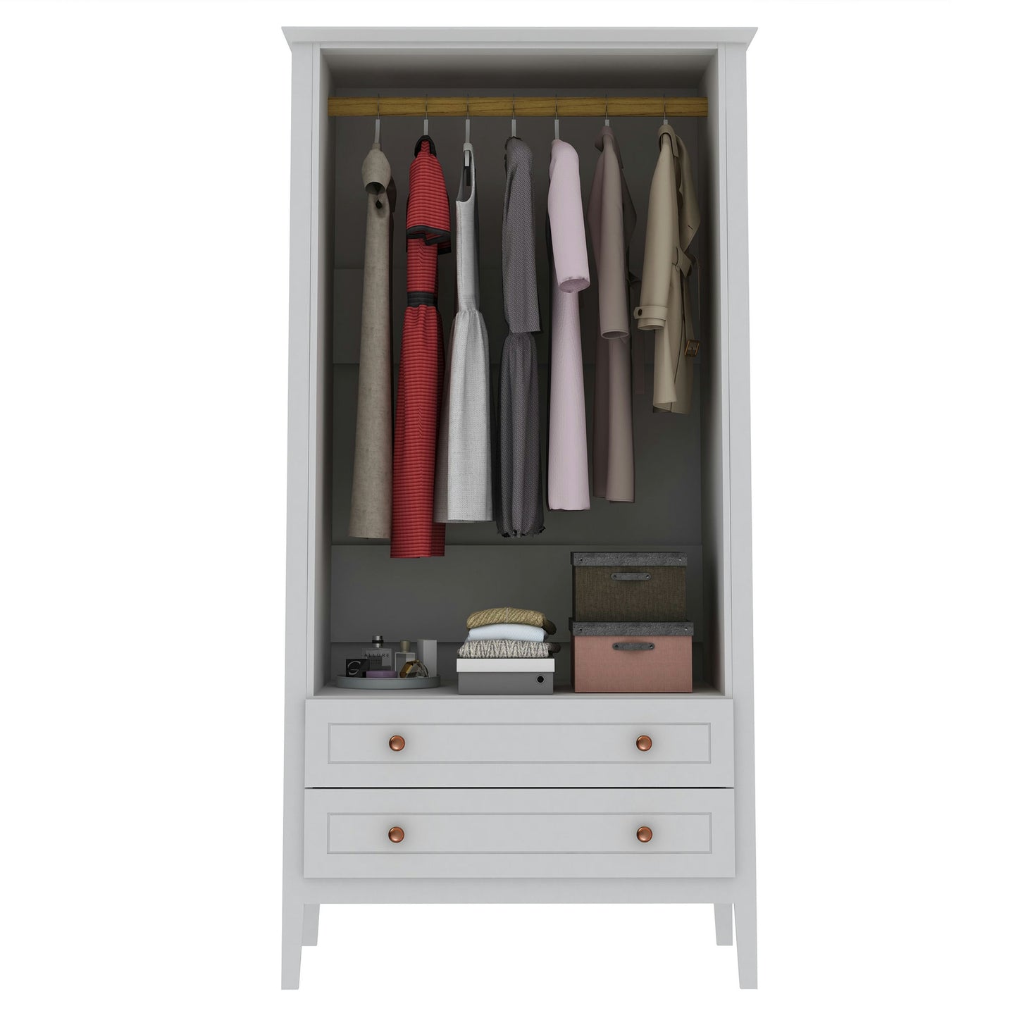 Crown Full Wardrobe with Hanging and 2 Drawers in White
