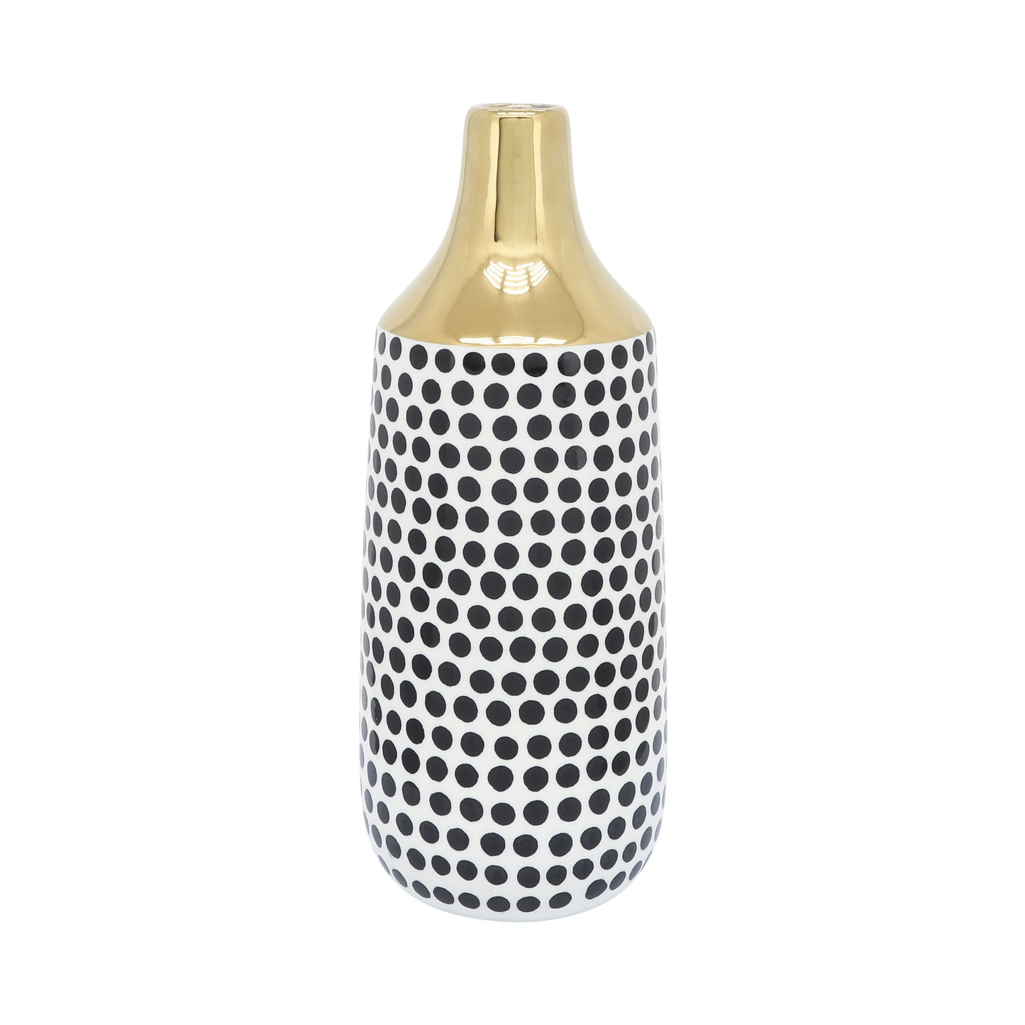 Cer, 16"h Polka Dots Vase, Gold/white
