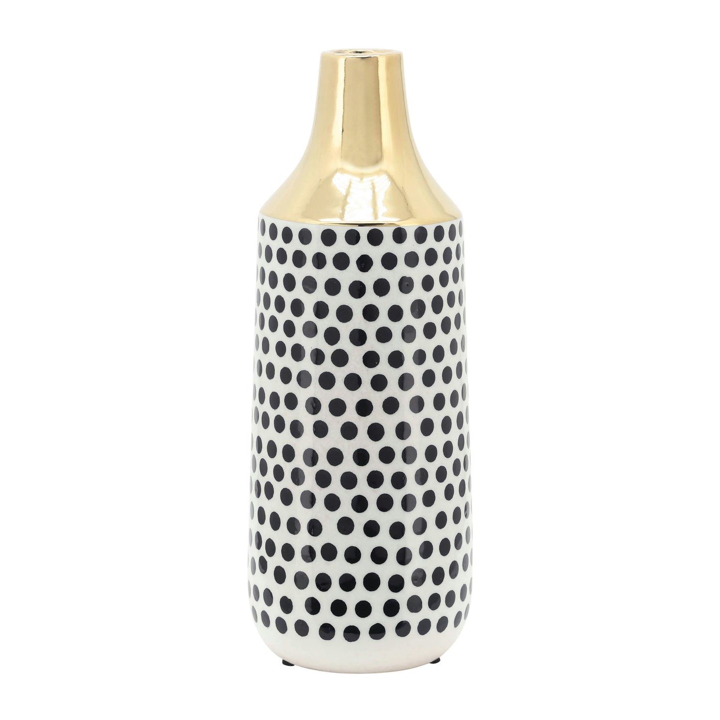 Cer, 16"h Polka Dots Vase, Gold/white