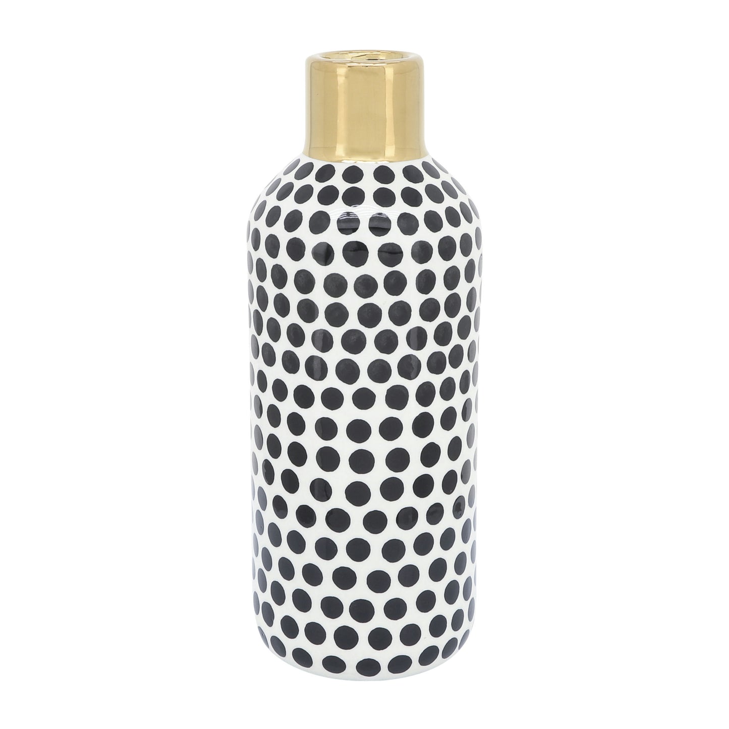 Cer, 12"h Polka Dots Vase, Gold/white
