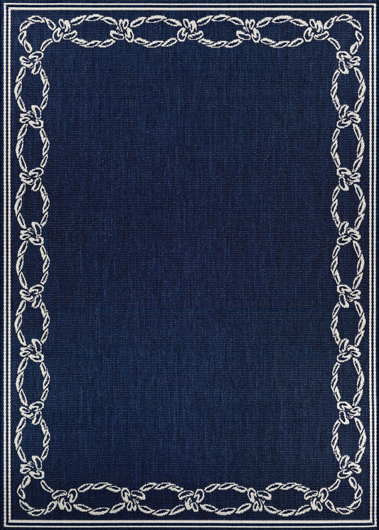Couristan Recife Rope Knot Ivory-Indigo Round Rug 7'6" x 7'6"