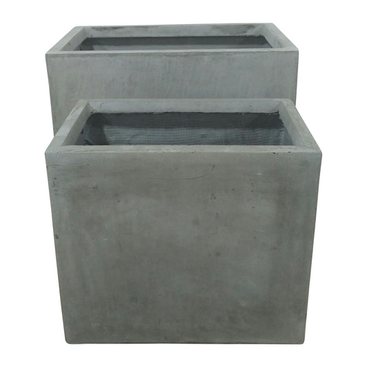 Resin, S/2 16/20"d Nested Square Planters, Lt. Gra