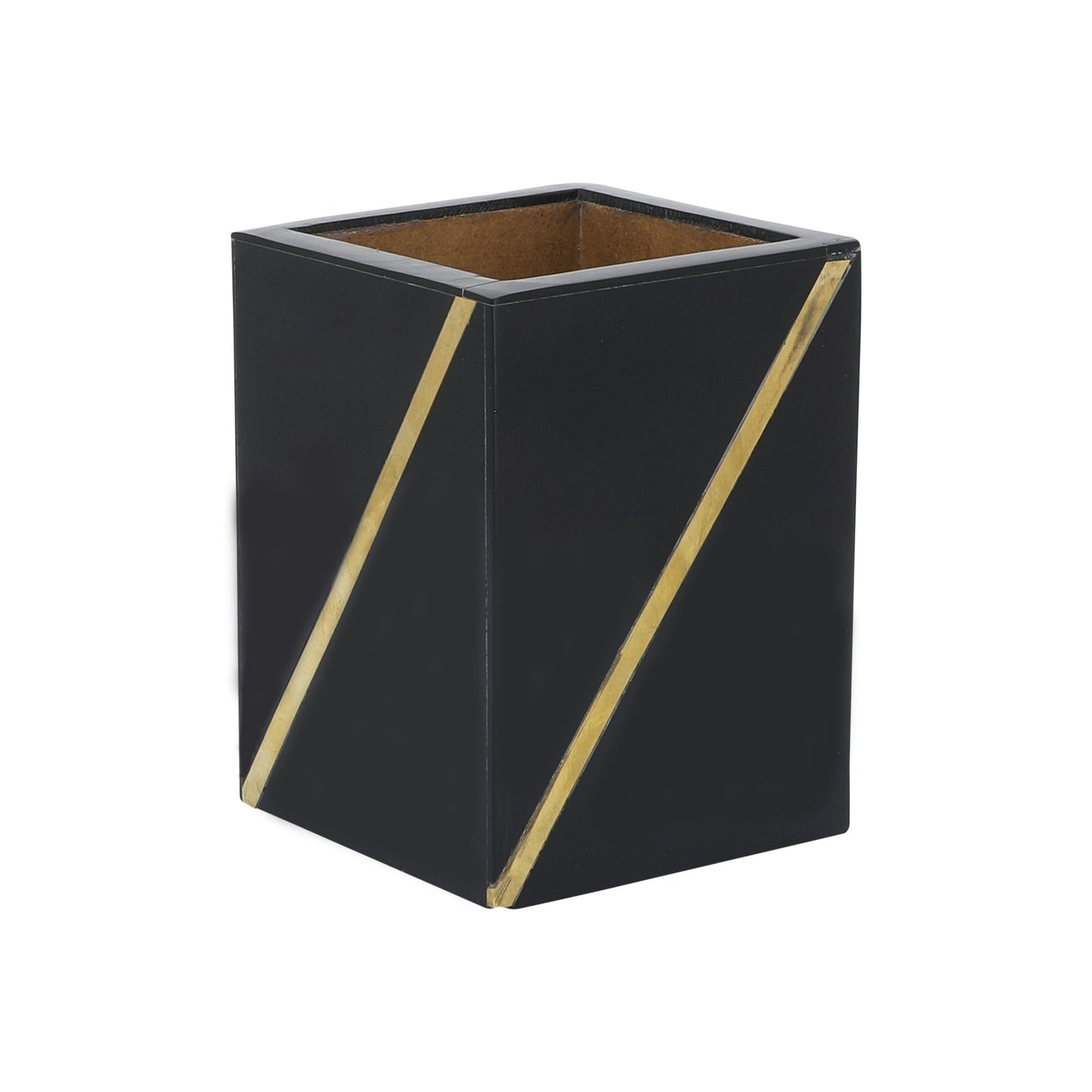 Resin, 3x4 Pencil Cup W/ Gold Trim, Black