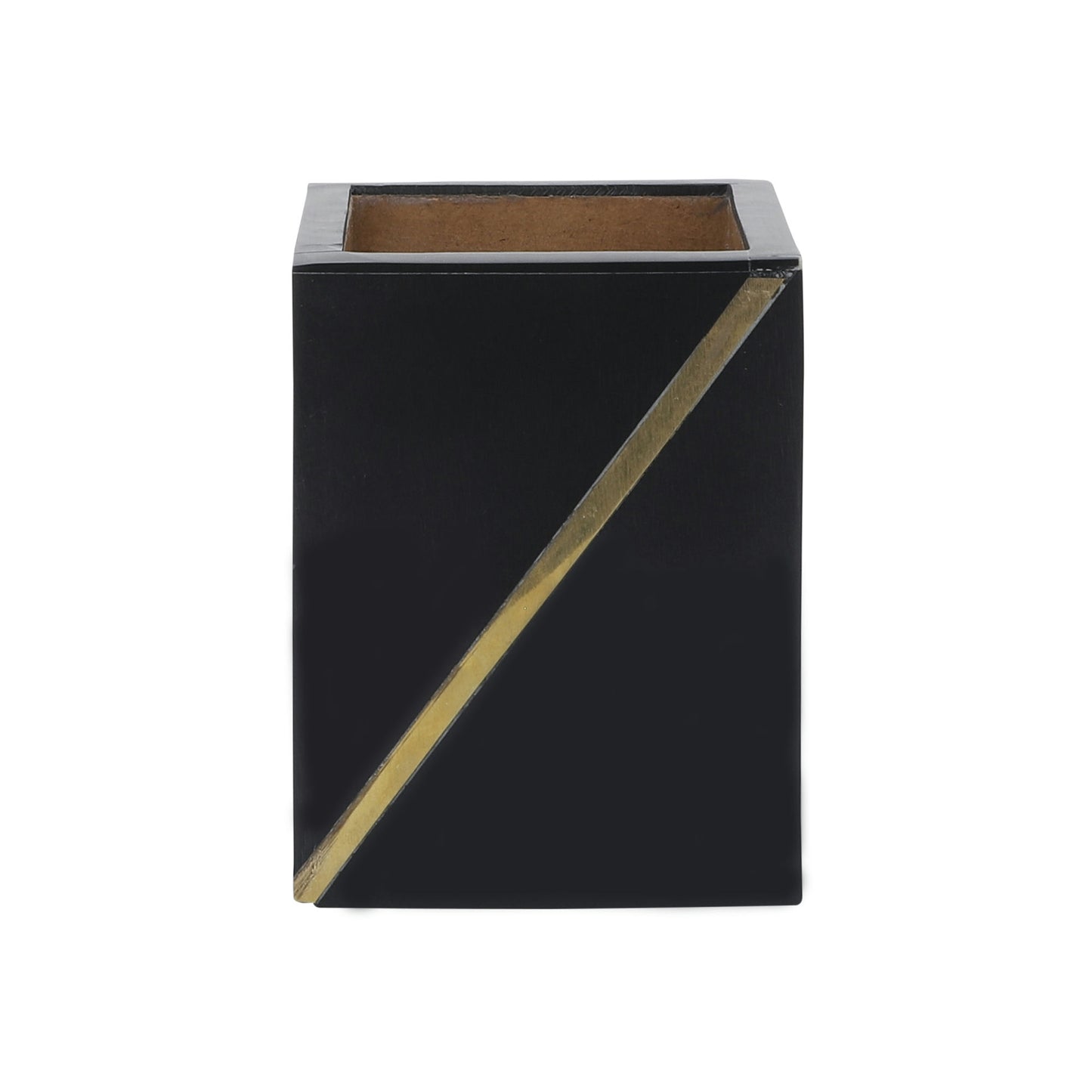 Resin, 3x4 Pencil Cup W/ Gold Trim, Black