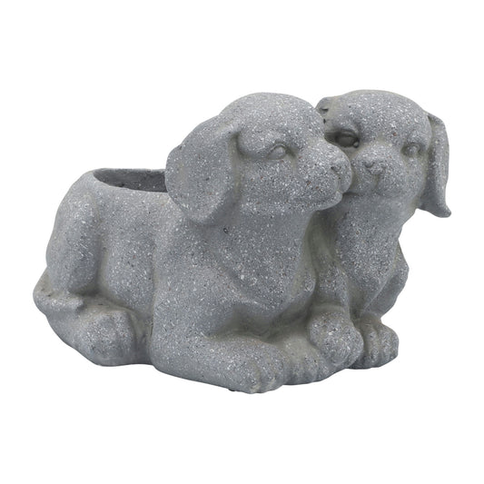 Resin, 11"l Puppies Duo Planter, Gray