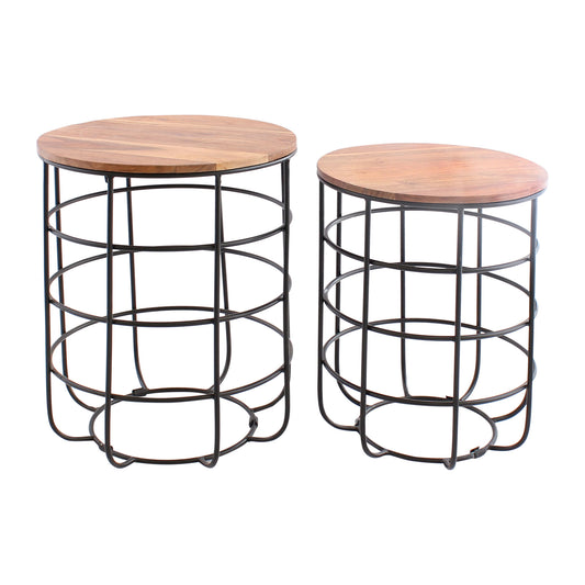 Metal/wood, S/2 21/23"h Side Tables, Black