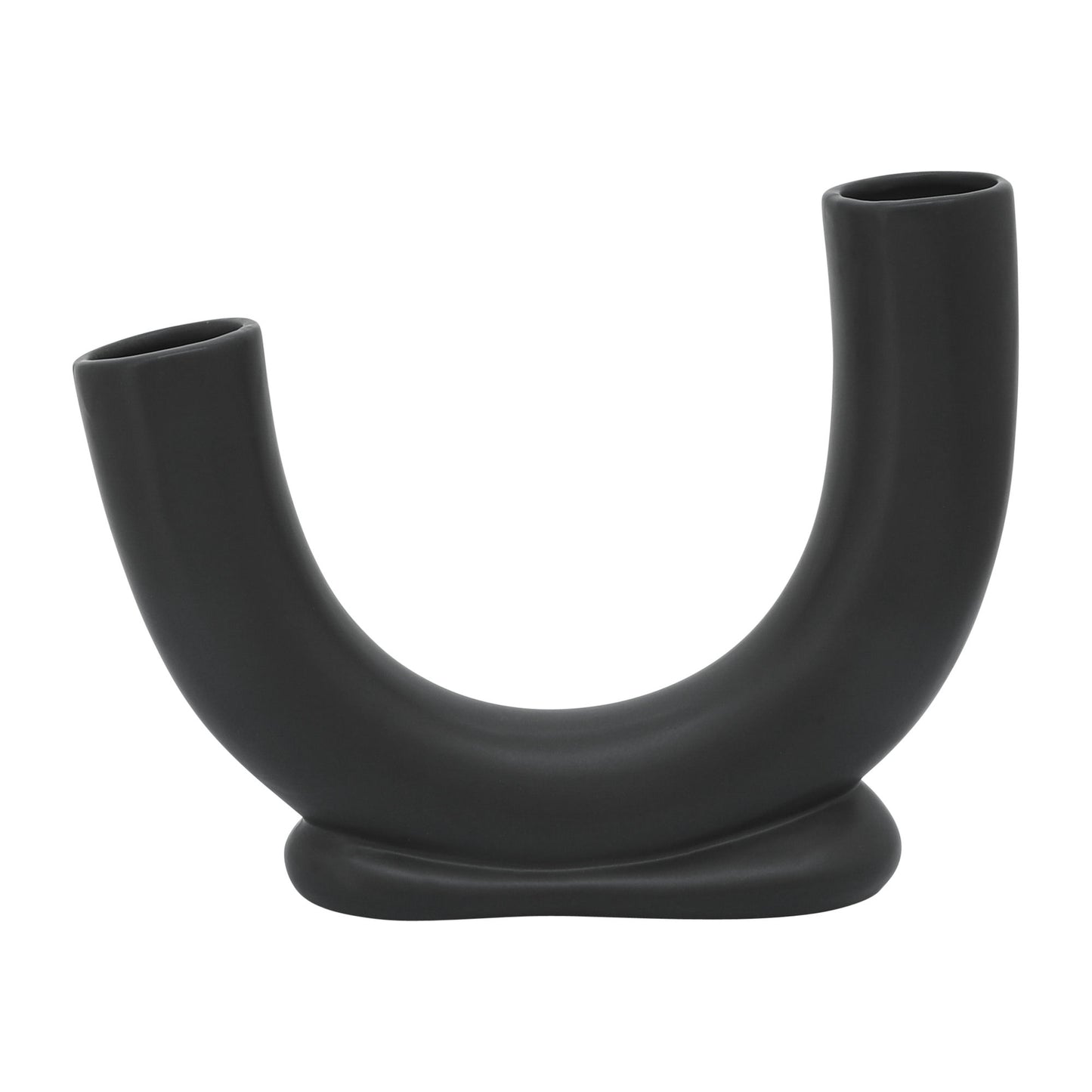 Cer, 8"h U-shaped Vase W/ Base, Black
