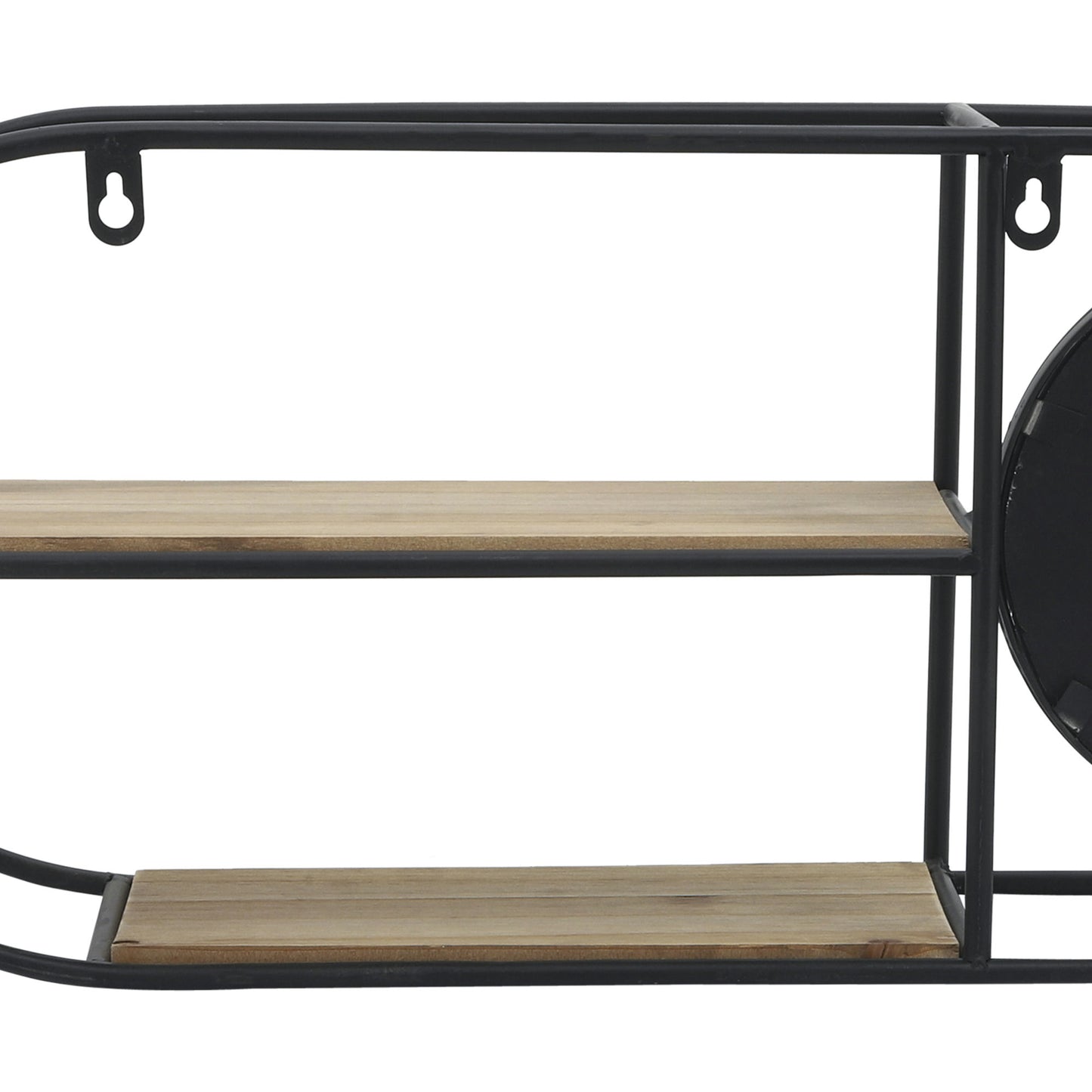 Metal/wood, 23"l Oval Wall Shelf W/ Mirror, Black/