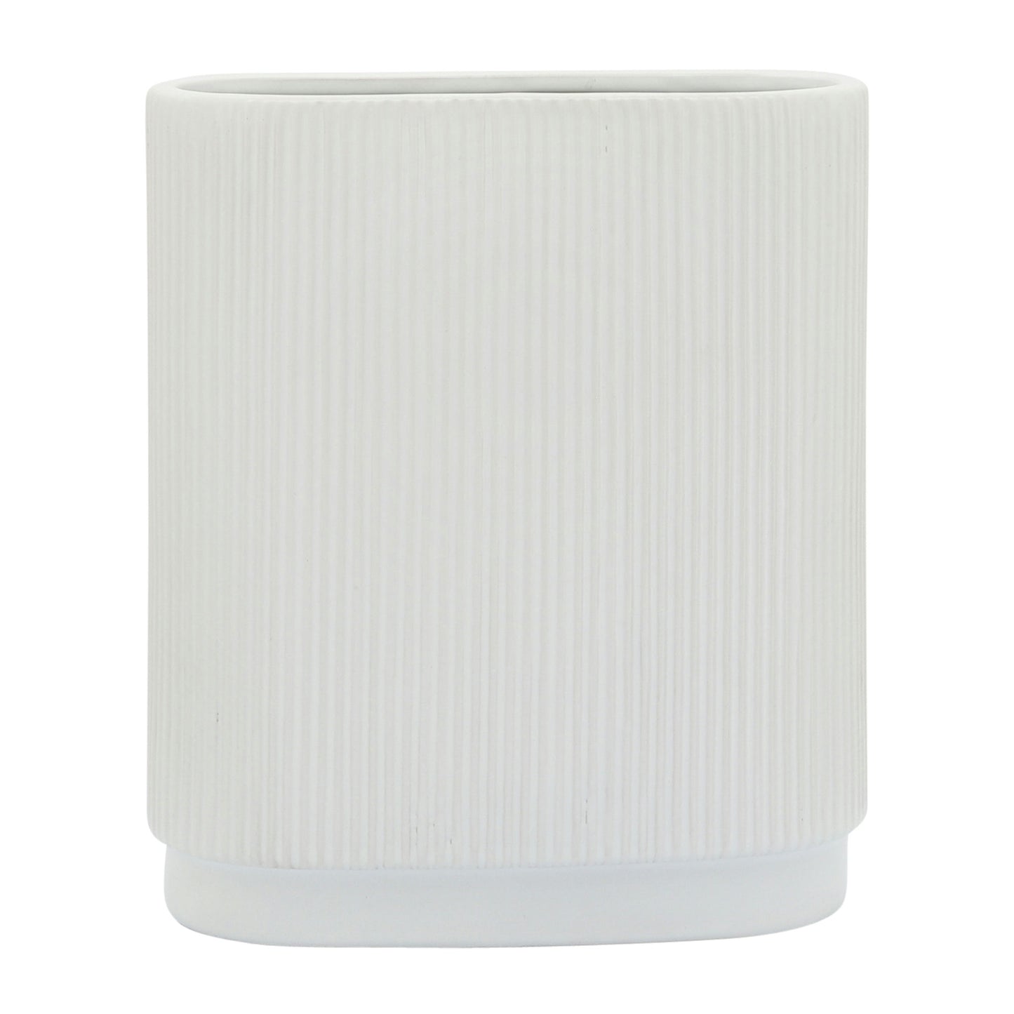 Cer, 12"h Ridged Vase, White