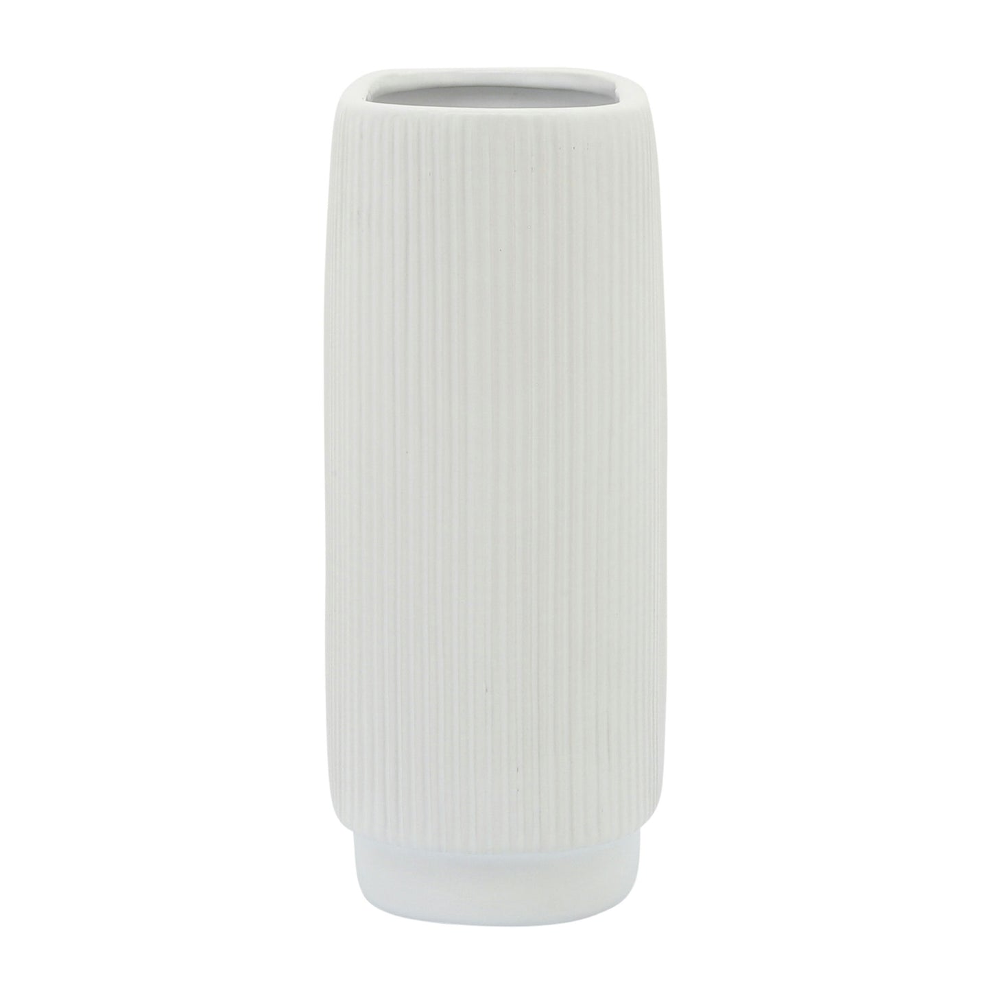 Cer, 12"h Ridged Vase, White