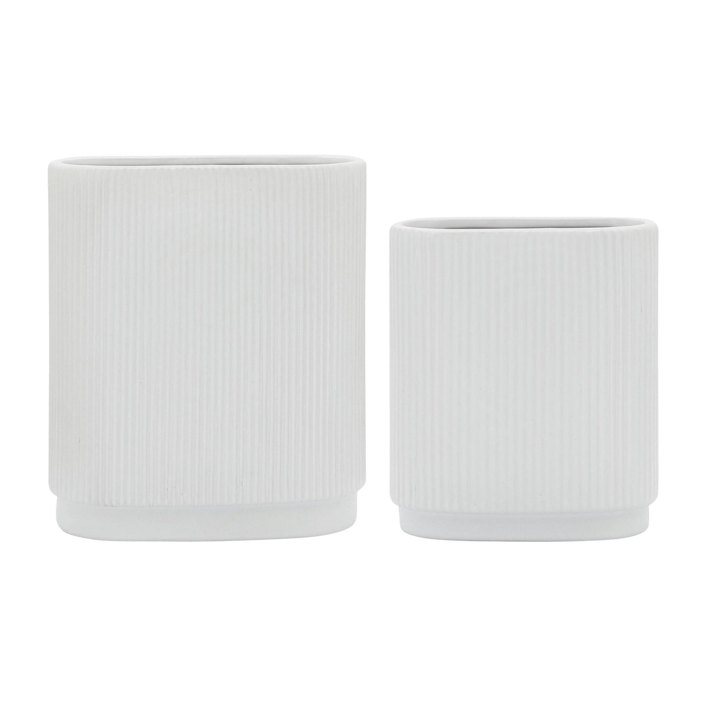 Cer, 12"h Ridged Vase, White