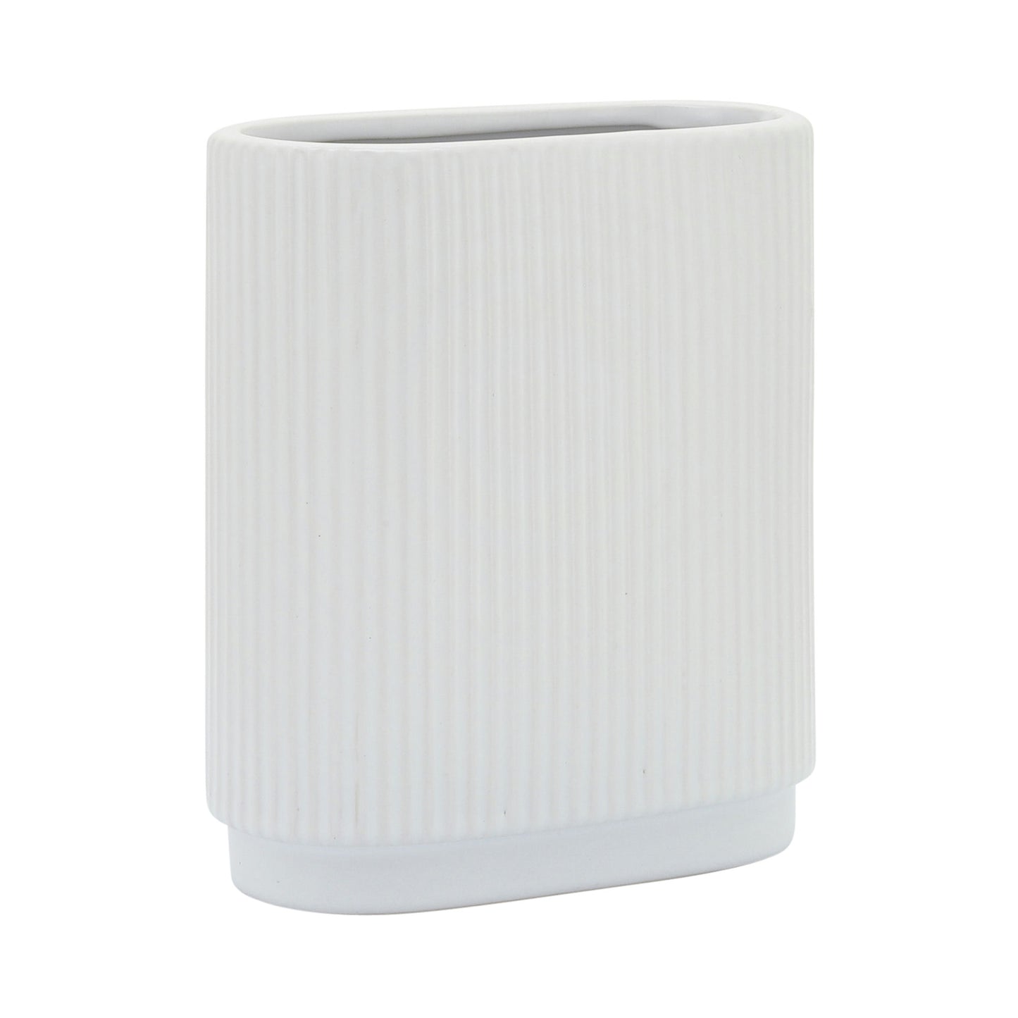 Cer, 8"h Ridged Vase, White