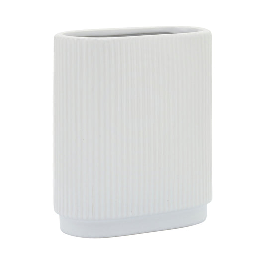 Cer, 8"h Ridged Vase, White