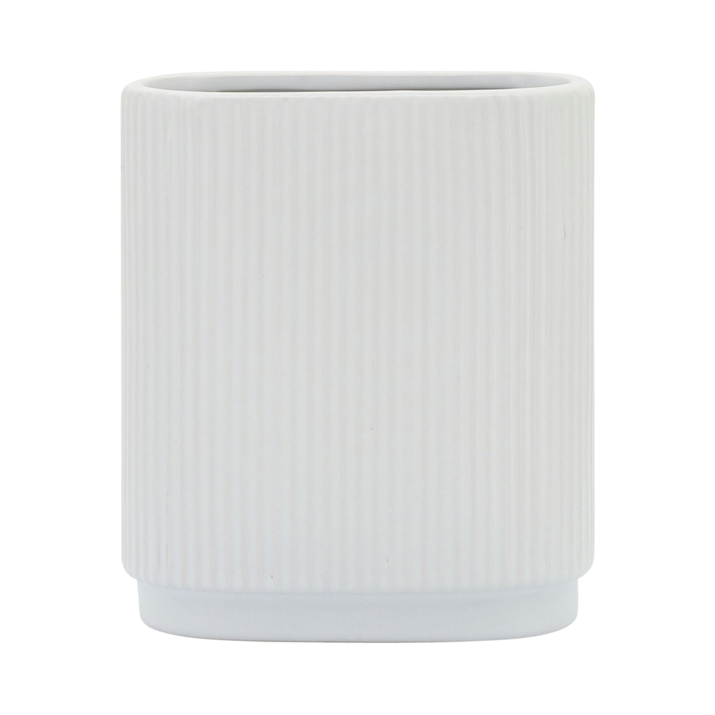 Cer, 8"h Ridged Vase, White
