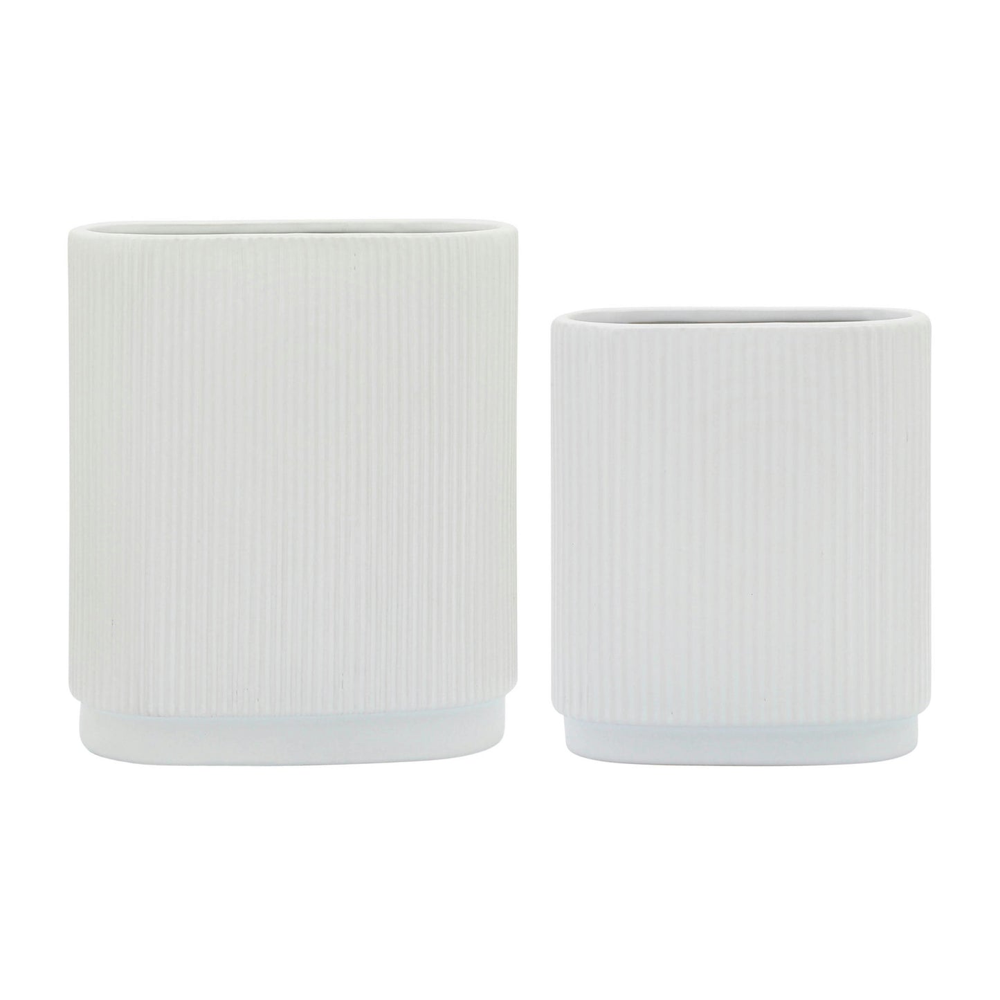 Cer, 8"h Ridged Vase, White