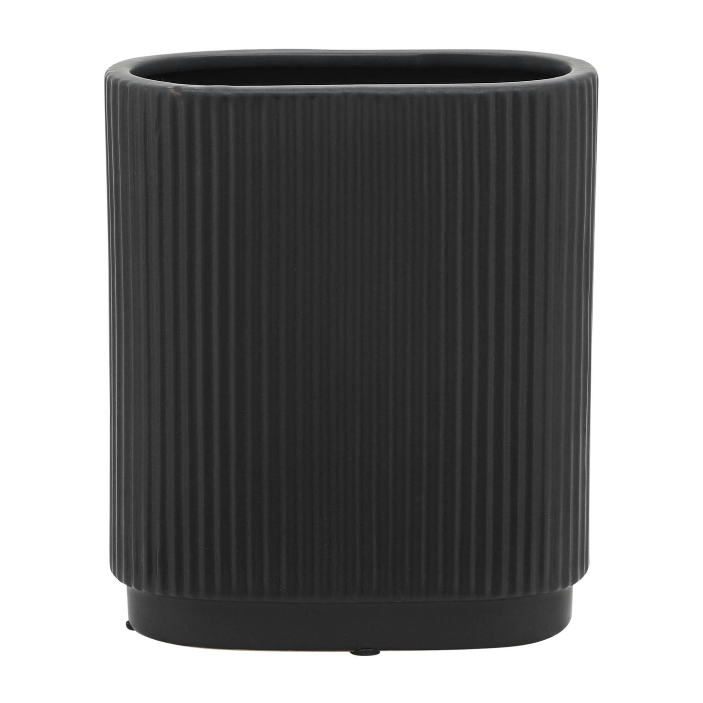 Cer, 8"h Ridged Vase, Black