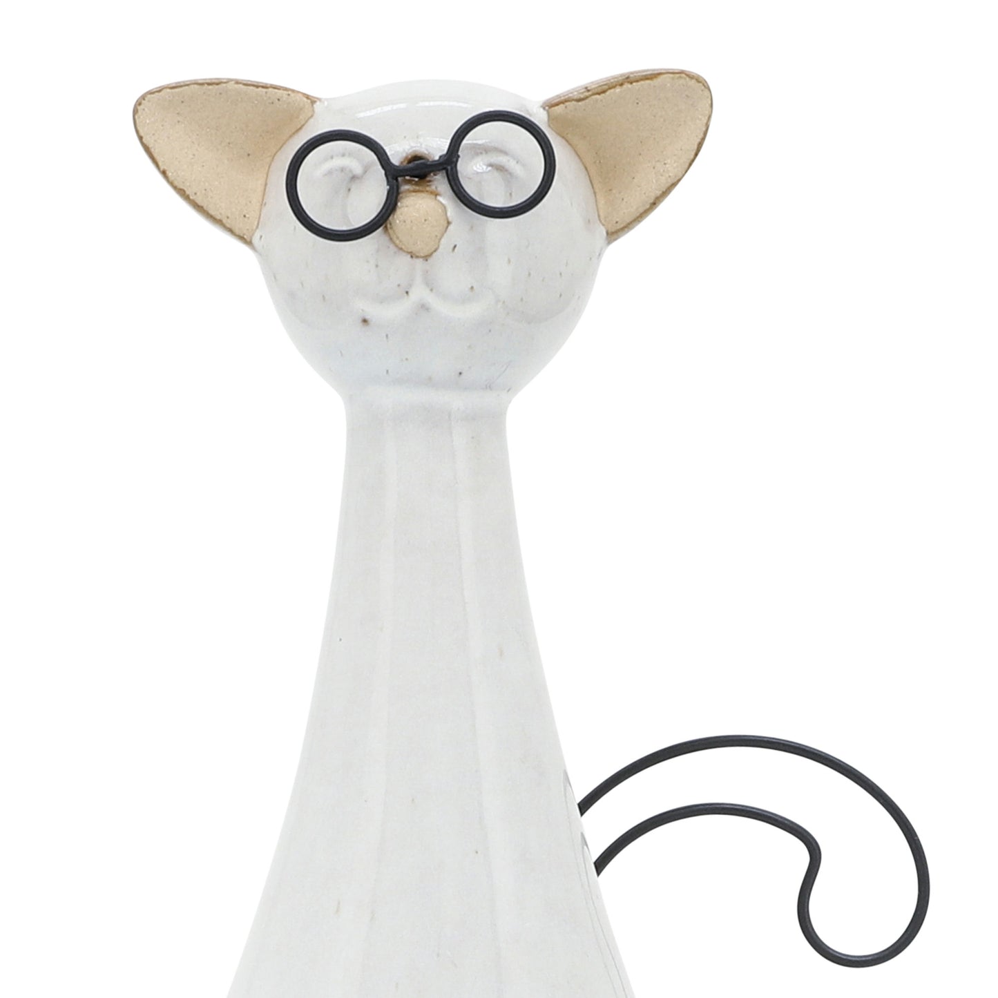 Cer, 10"h Chubby Cat W/ Glasses, Beige