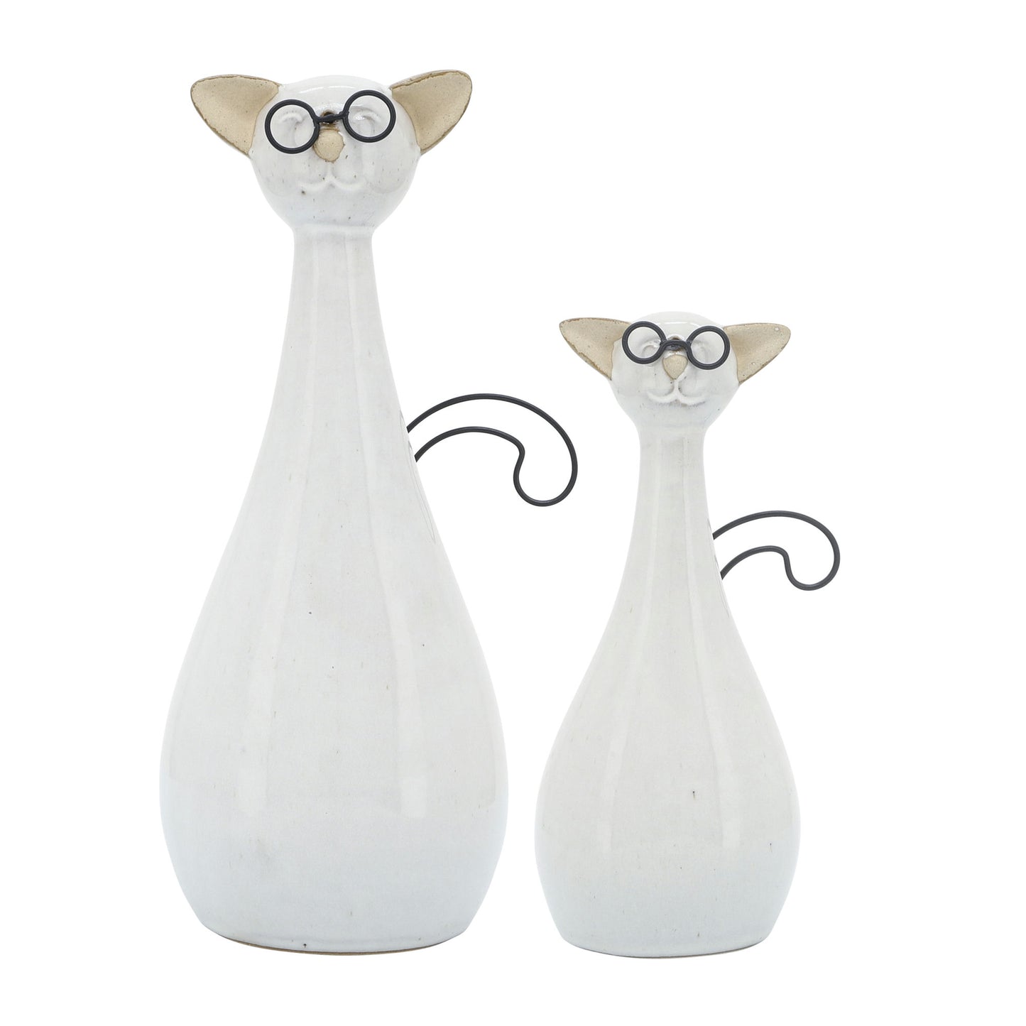 Cer, 10"h Chubby Cat W/ Glasses, Beige