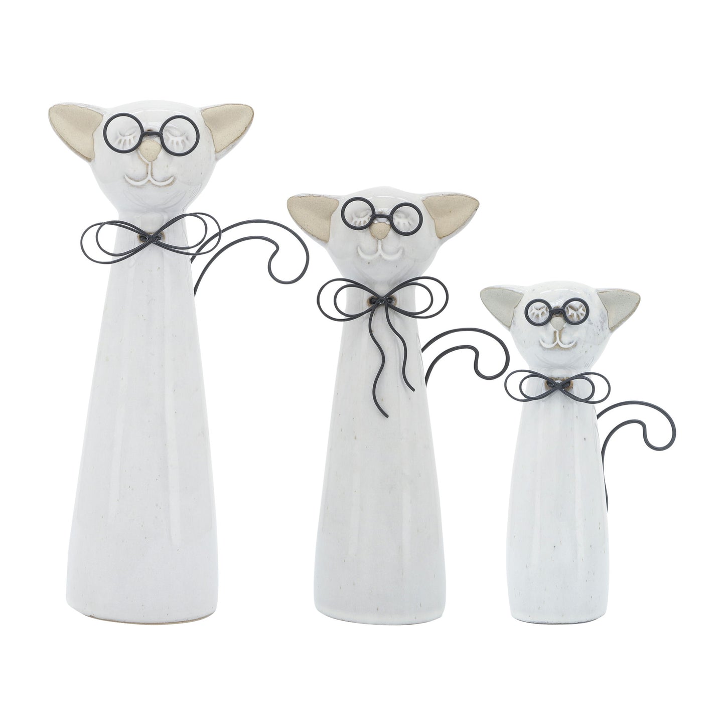 Cer, 8"h Cat W/ Glasses, Beige