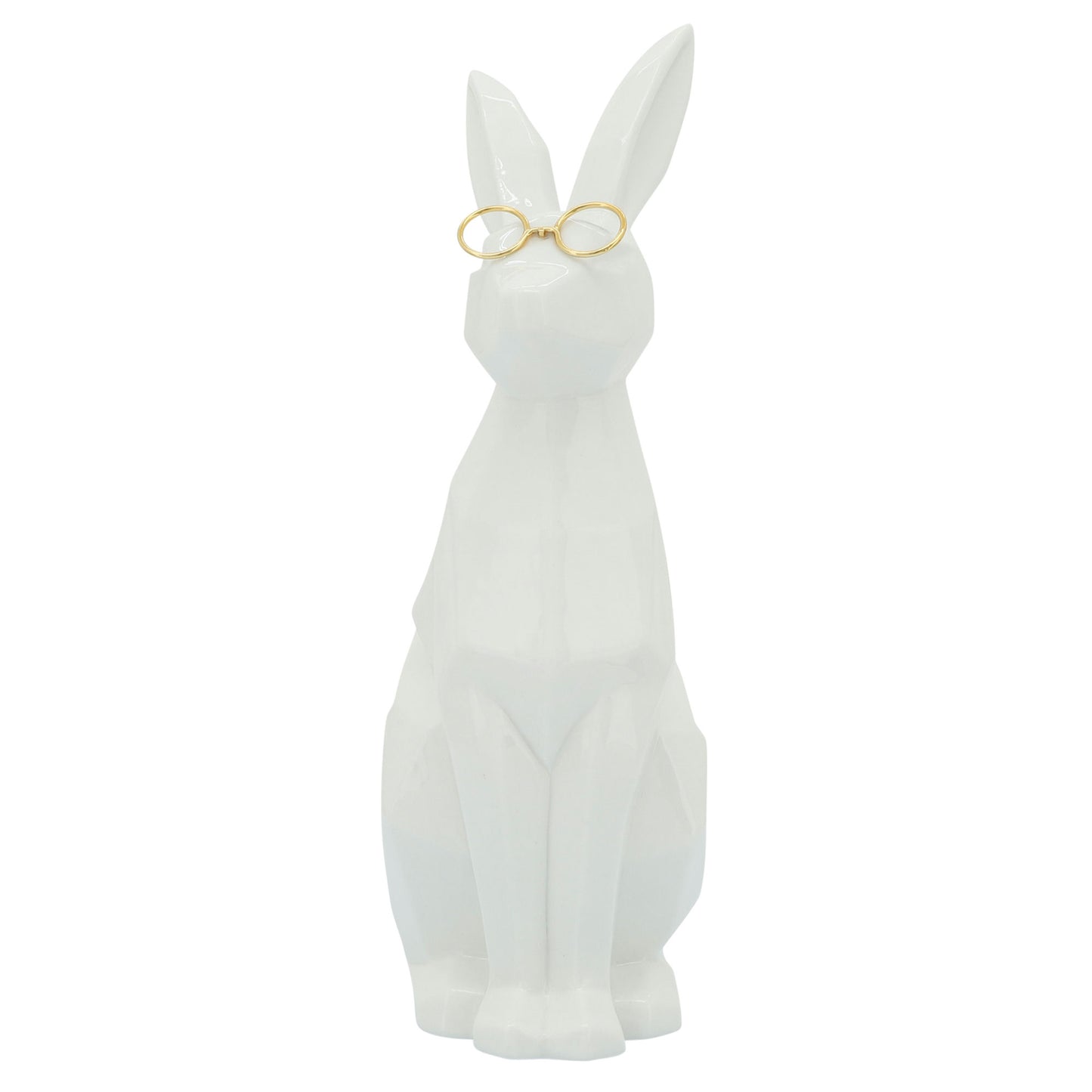 Cer, 11"h Bunny W/ Glasses, White/gold