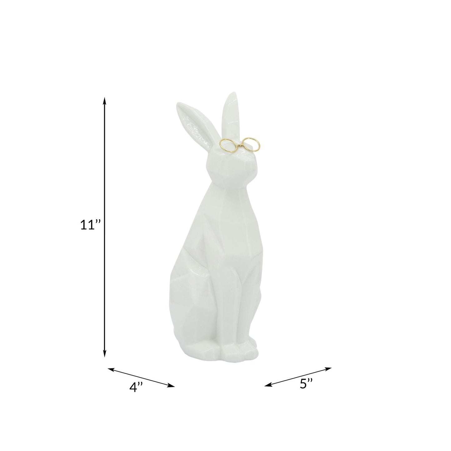 Cer, 11"h Bunny W/ Glasses, White/gold