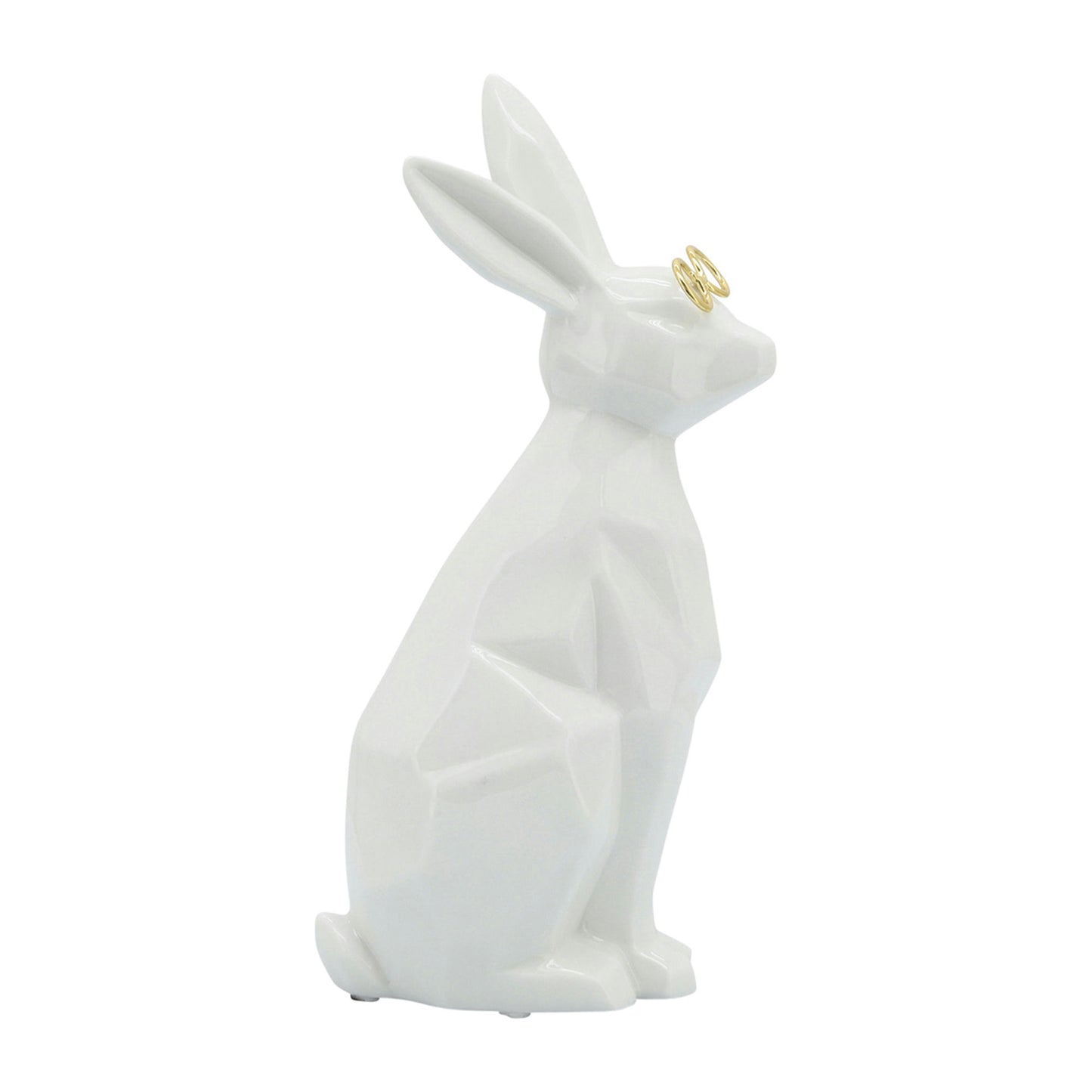 Cer, 9"h Bunny W/ Glasses, White/gold