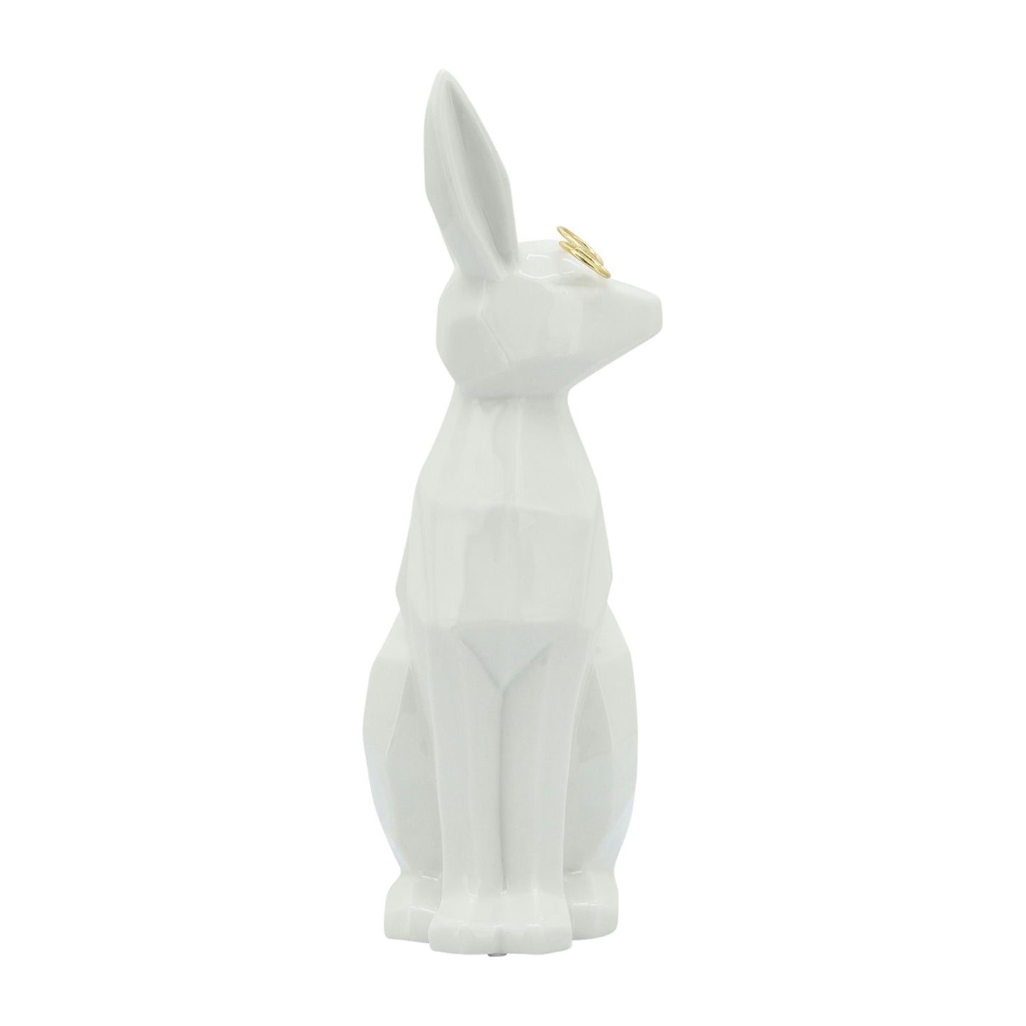 Cer, 11"h Sideview Bunny W/ Glasses, White/gold