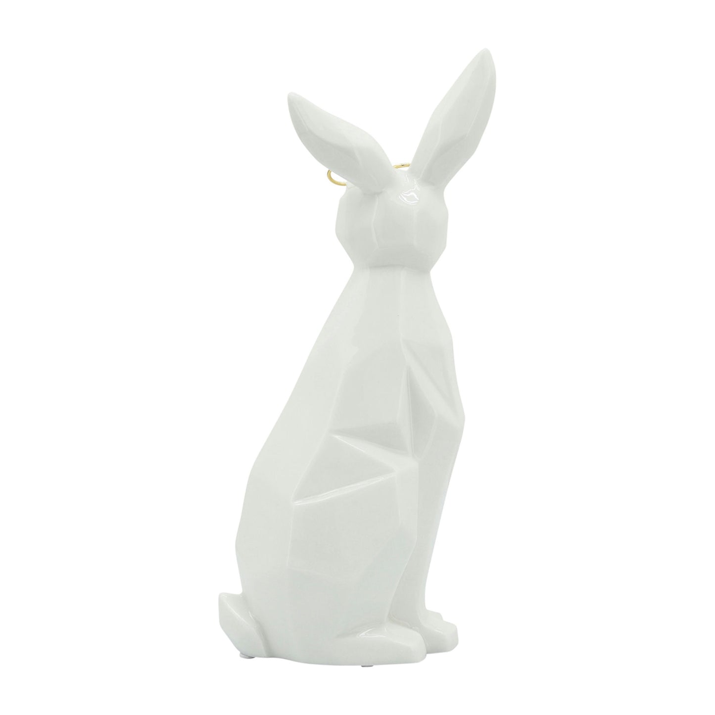 Cer, 11"h Sideview Bunny W/ Glasses, White/gold