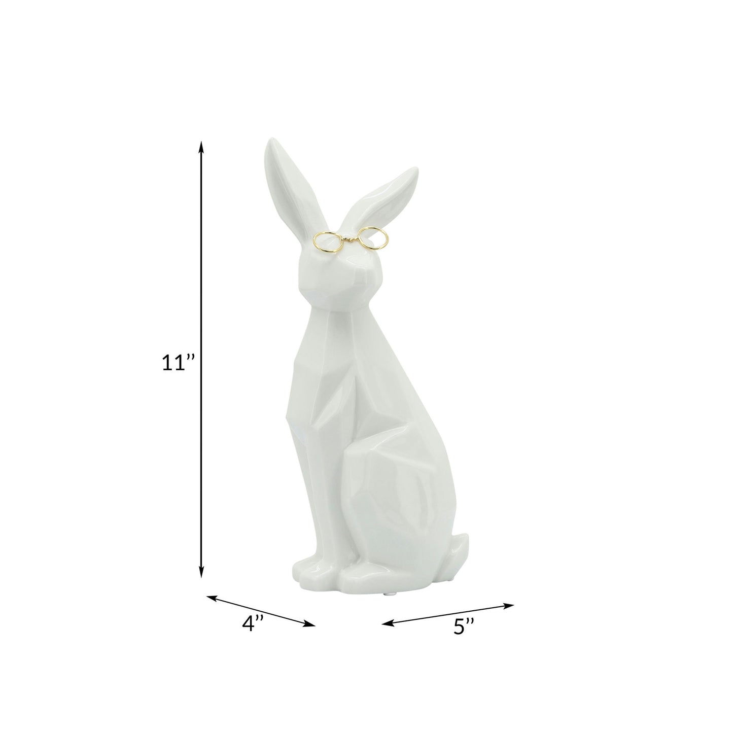 Cer, 11"h Sideview Bunny W/ Glasses, White/gold