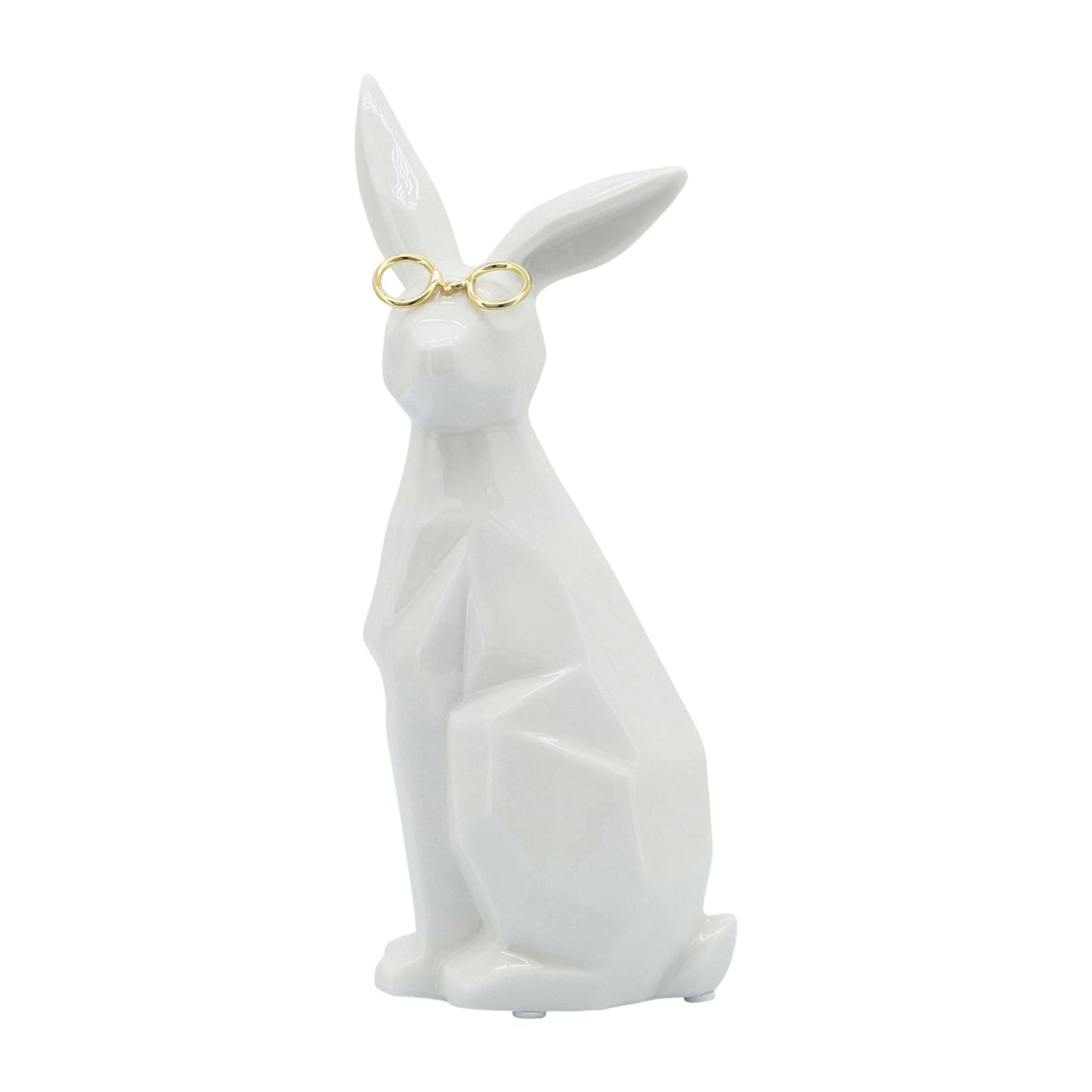 Cer, 8"h Sideview Bunny W/ Glasses, White/gold