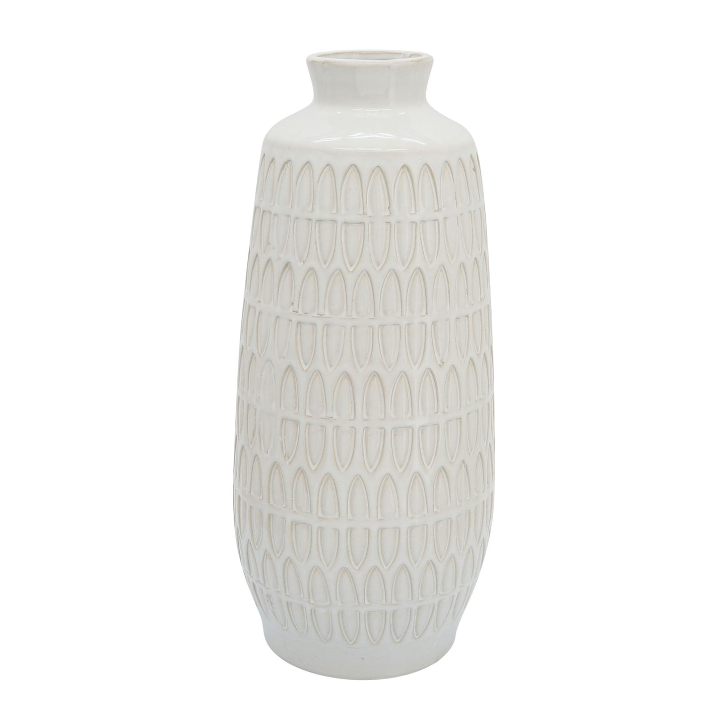 Cer, 15"h Carved Vase, Beige