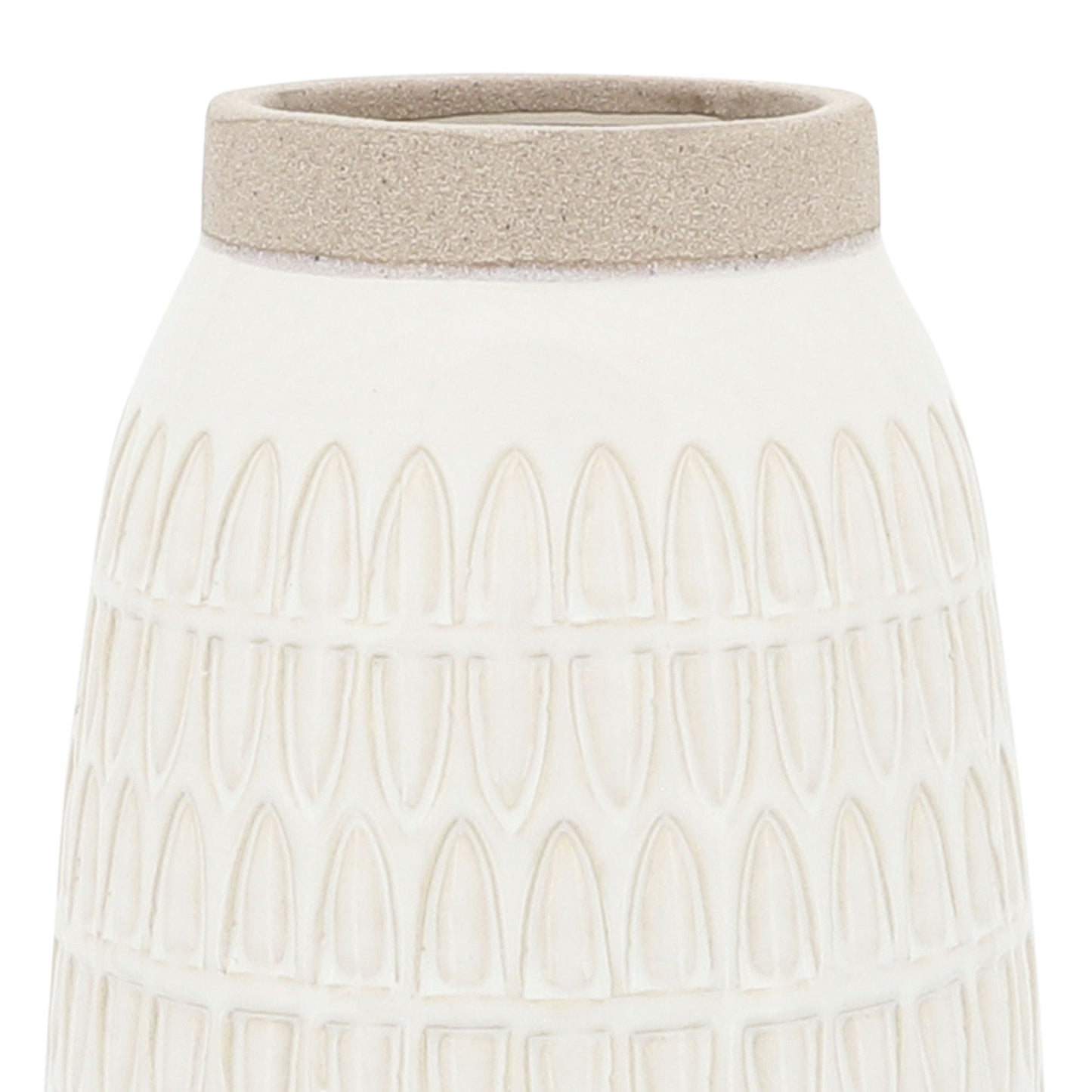 Cer, 10"h Carved Vase, Beige